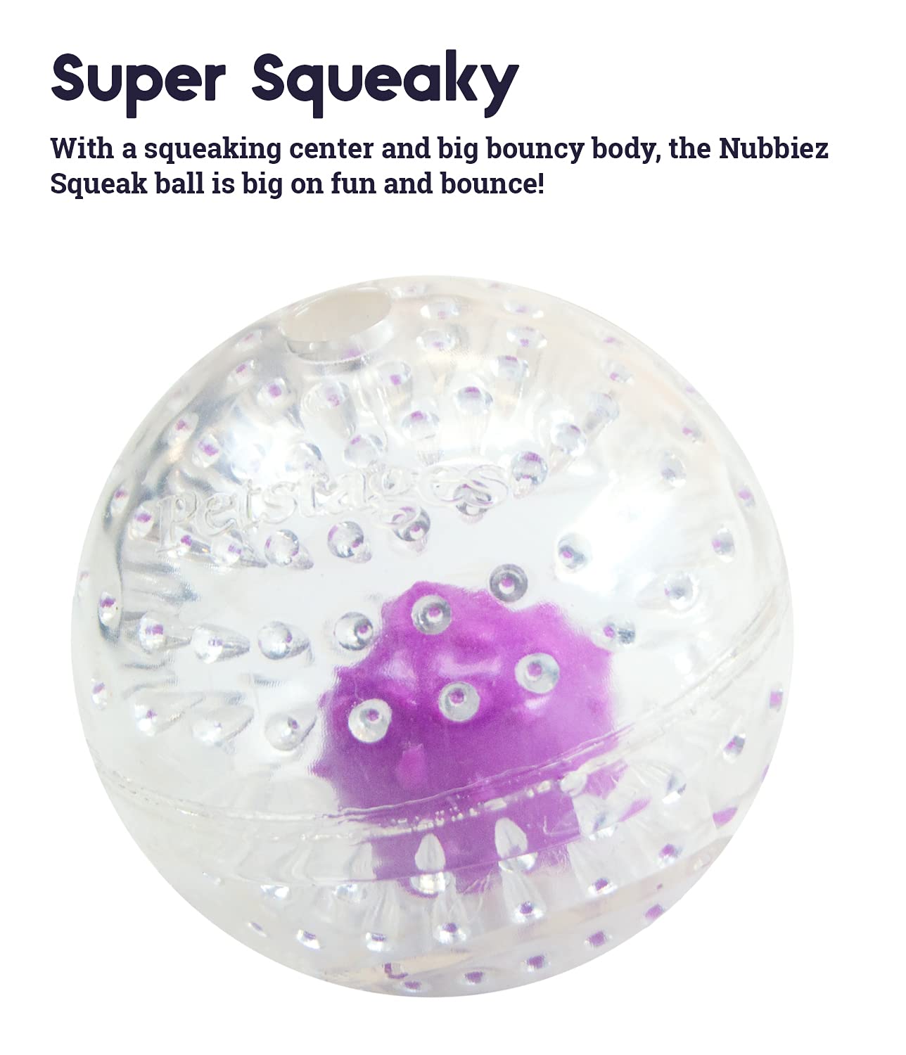 Petstages Nubbiez Treat and Squeak Ball Dog Toy - Large Rubber Dog Toy, Model 67708, Fun Nubbiez Color