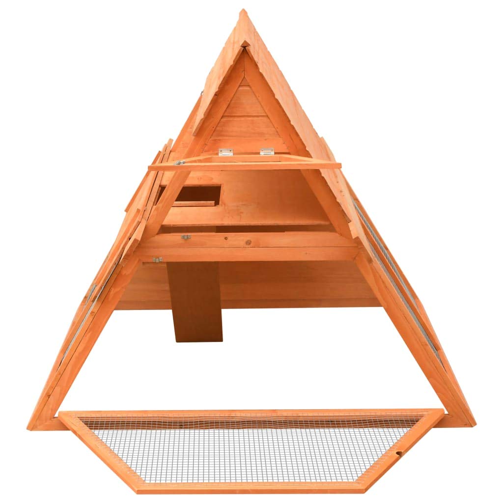 vidaXL Rabbit Hutch in Solid Pine & Fir Wood - A-Shaped Design, Iron Wire Mesh, Easy-Climb Ramp, Pull-Out Tray, Lockable Doors, Brown