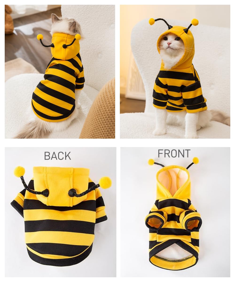 Selena Cat Bee Antennae Costume Hoodies Cute Bee Stripes Dog Kitten Puppy Pet Apparel (X-Small,Yellow&Black)
