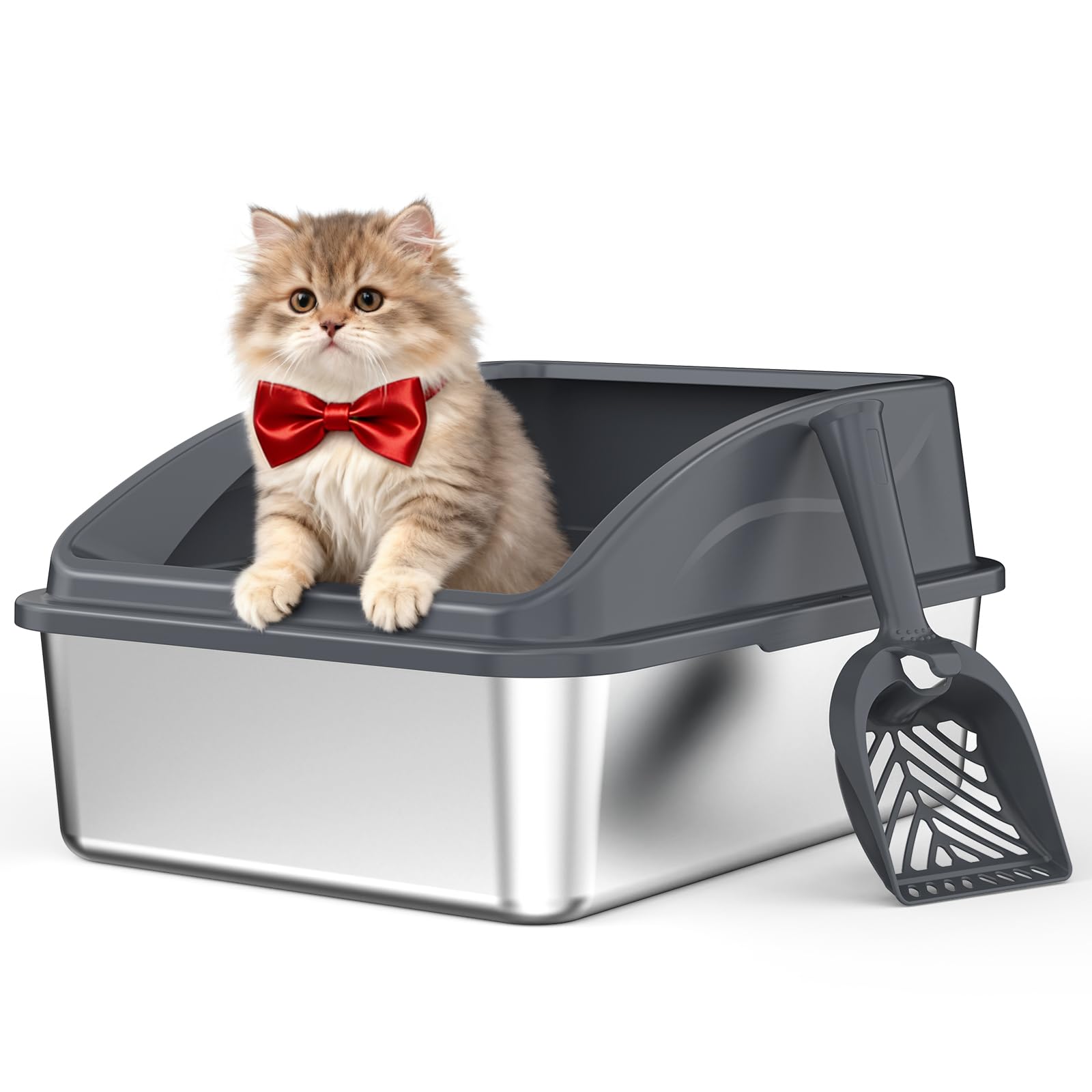 AIPERRO Stainless Steel Litter Box | Metal Kitty Litter Box with Lid High Sided for Small Cats or Injured Cats, Bunny Litter Box