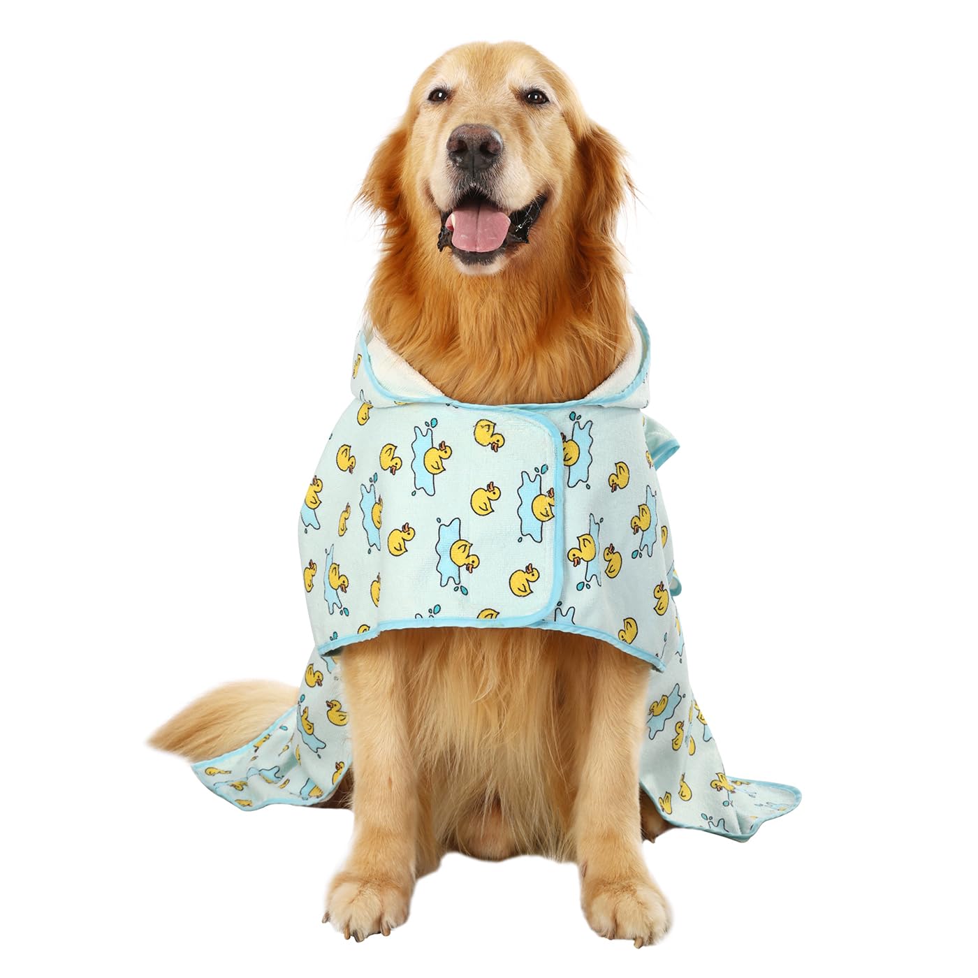 Hde Dog Bathrobe Super Absorbent Quick Drying Towel With Hood For All Dog Breeds Sizes S-Xxl - Rubber Duck Puddles - Xxl