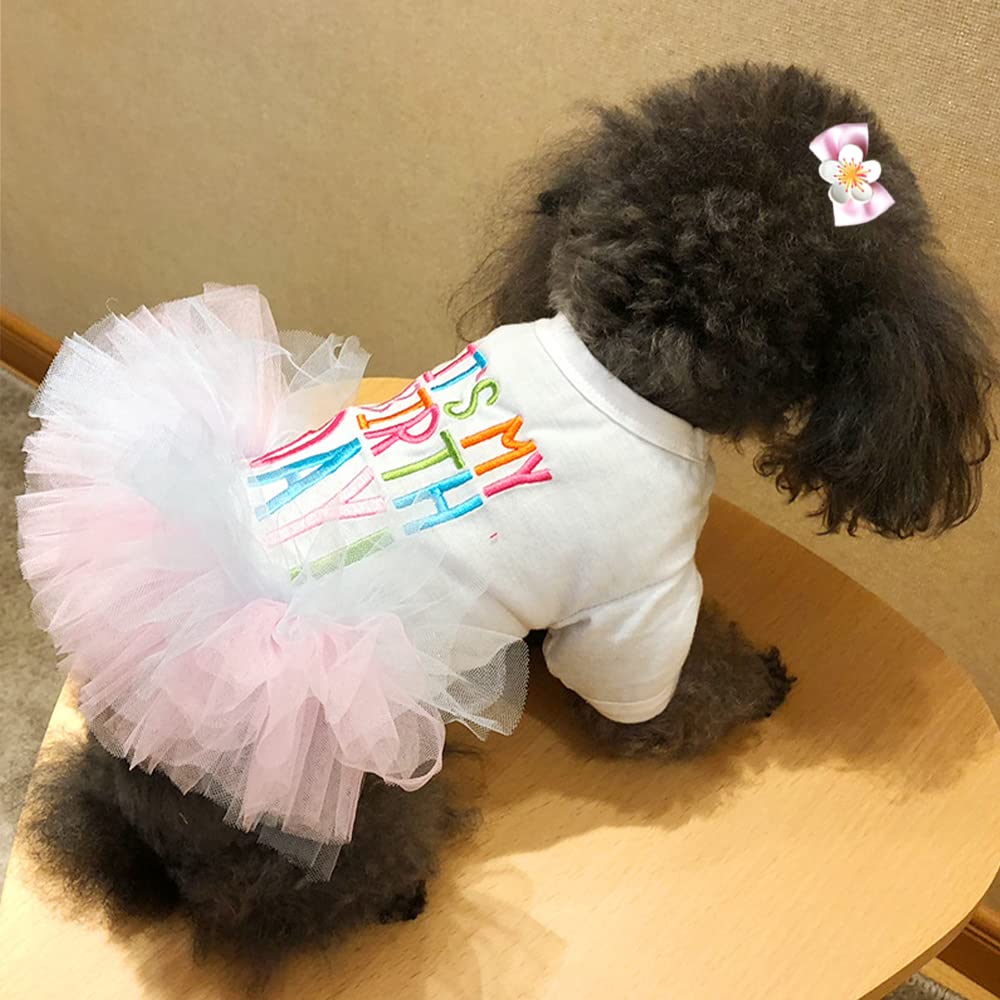 Aniac Girl Dog Birthday Tutu Dresses Puppy Lace Skirt And Hairpin Cat Birthday Princess Dress Pet Clothes For Cats Small Dogs (L