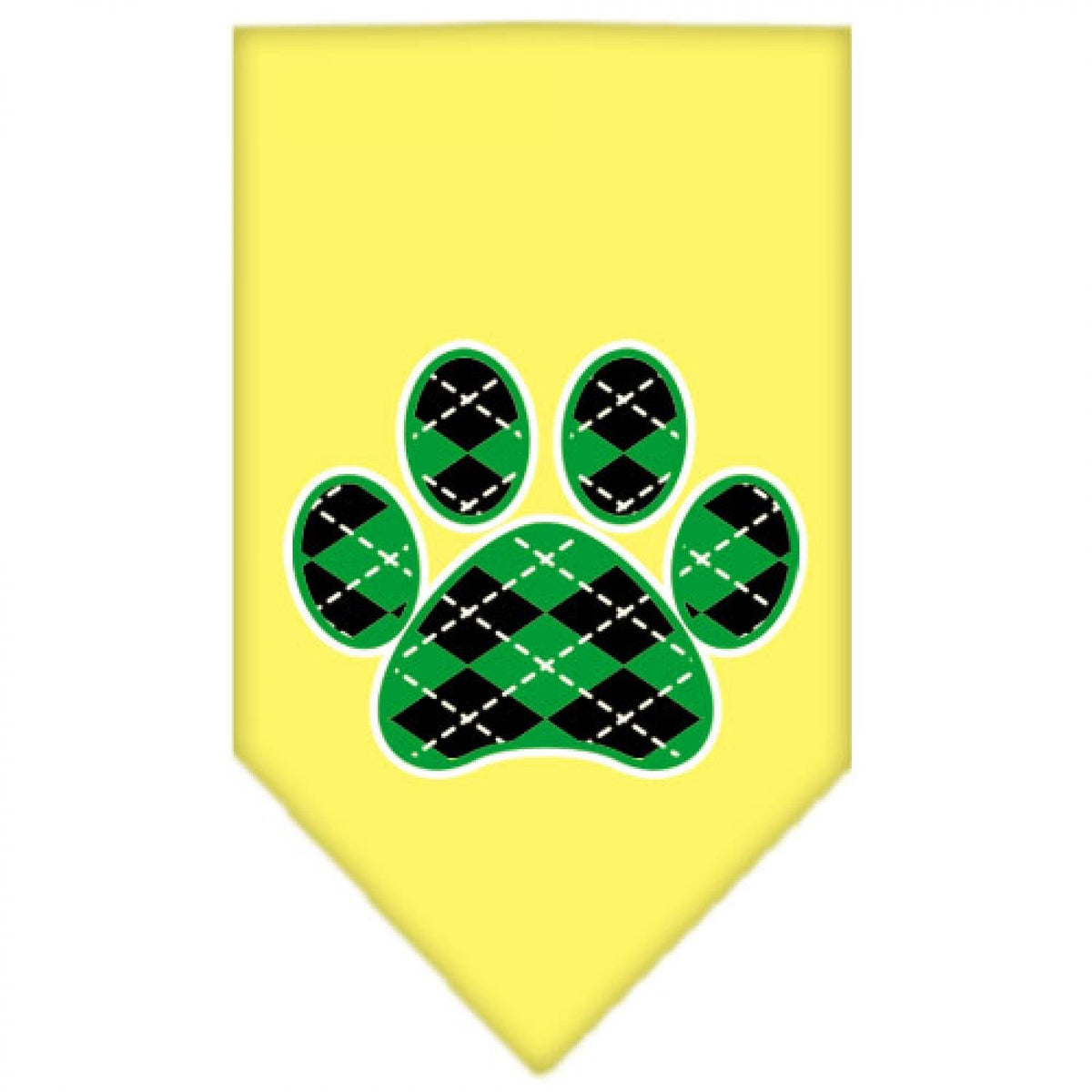 Pet and Dog Bandana Screen Printed, Green Argyle Paw Yellow Small