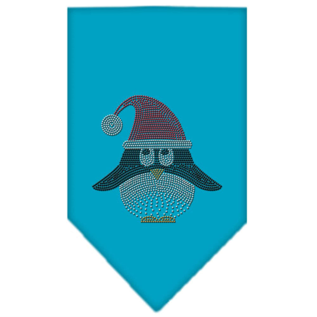 Christmas Pet and Dog Bandana Rhinestone, &quot;Santa Penguin&quot; Turquoise Small