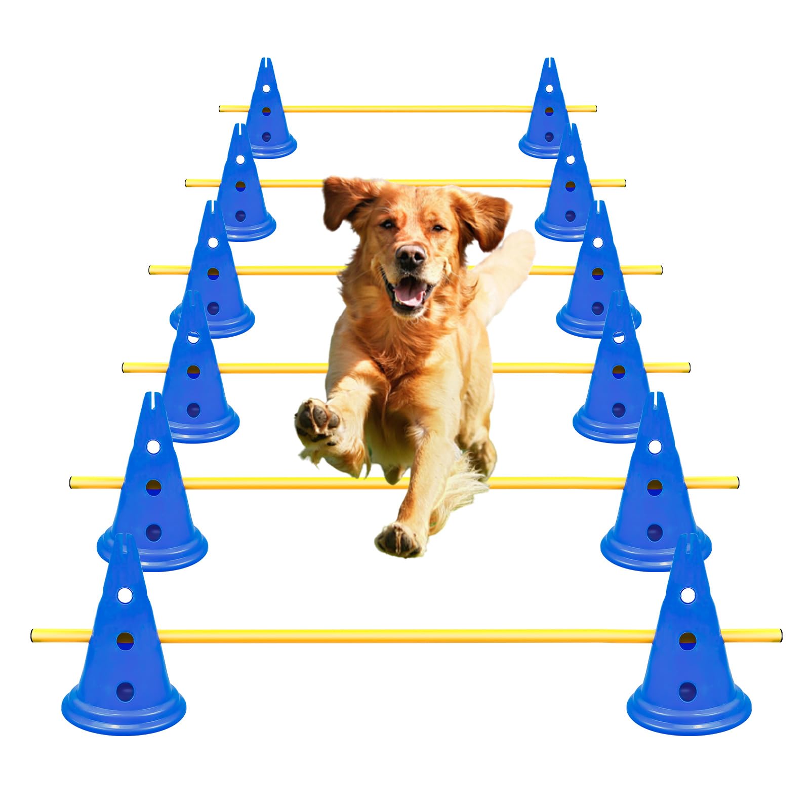 FOTN Dog Agility Hurdle Cone Set Dog Agility Course Backyard Set Include 12 Agility Cones 6 Agility Rods Agility Training Equipm