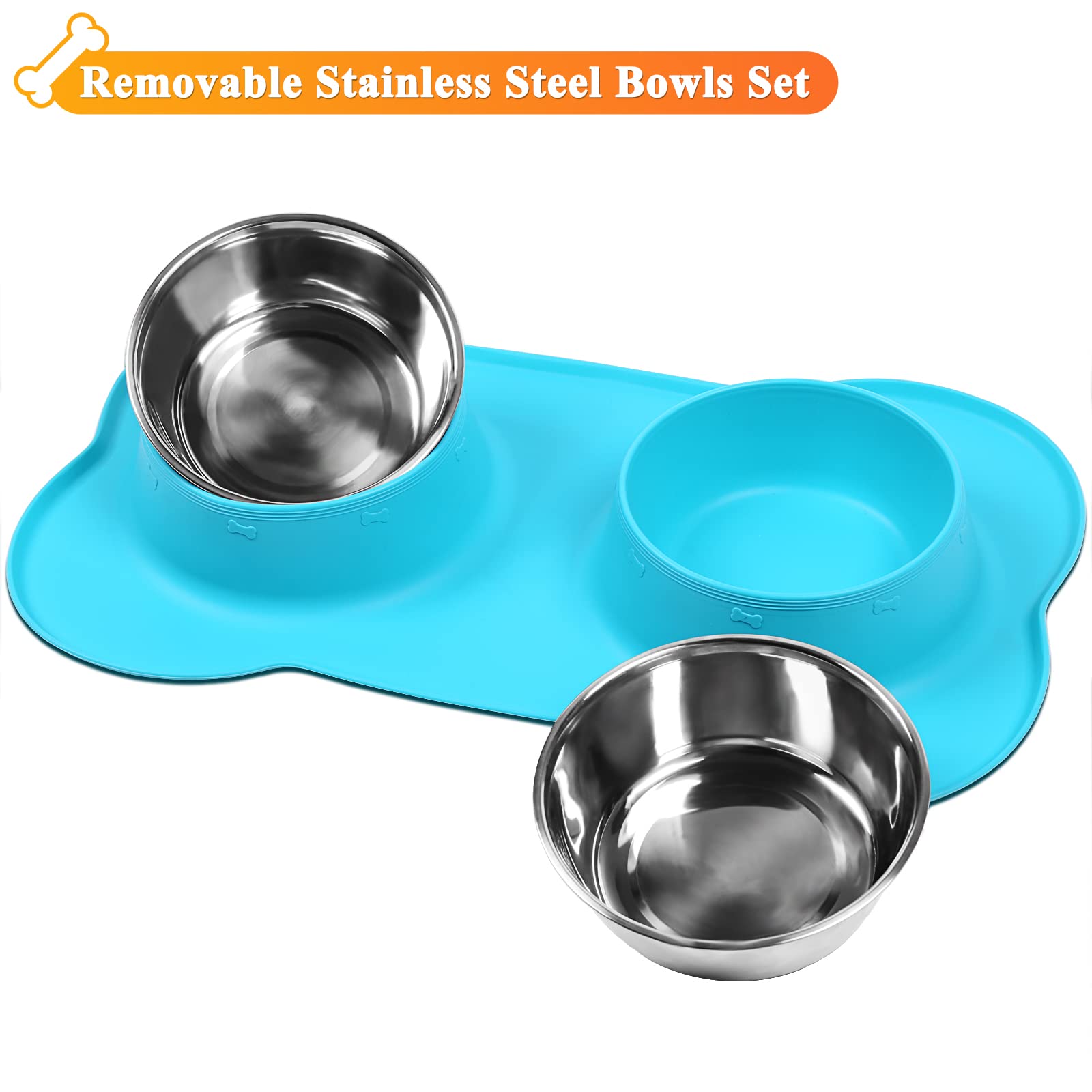 VIVAGLORY Dog Bowls, Dog Food Bowls, Stainless Steel Cat Puppy Water Bowls with Non Spill Skid Resistant Silicone Mat, X-Large,