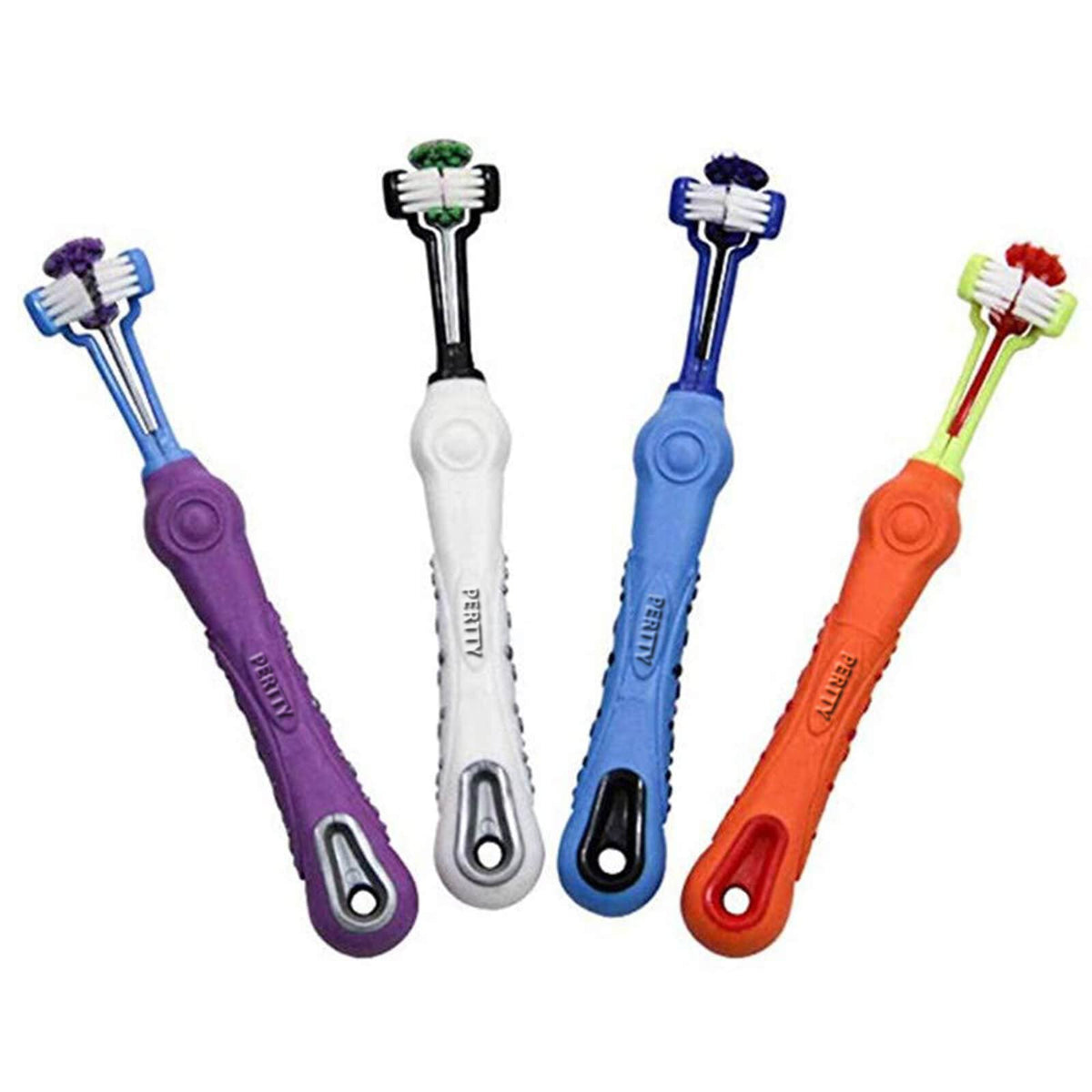 Orgrimmar 4 Pcs Three Sided Pet Toothbrush Dog Brush Addition Bad Breath Tartar Teeth Care Dog Cat Cleaning Mouth