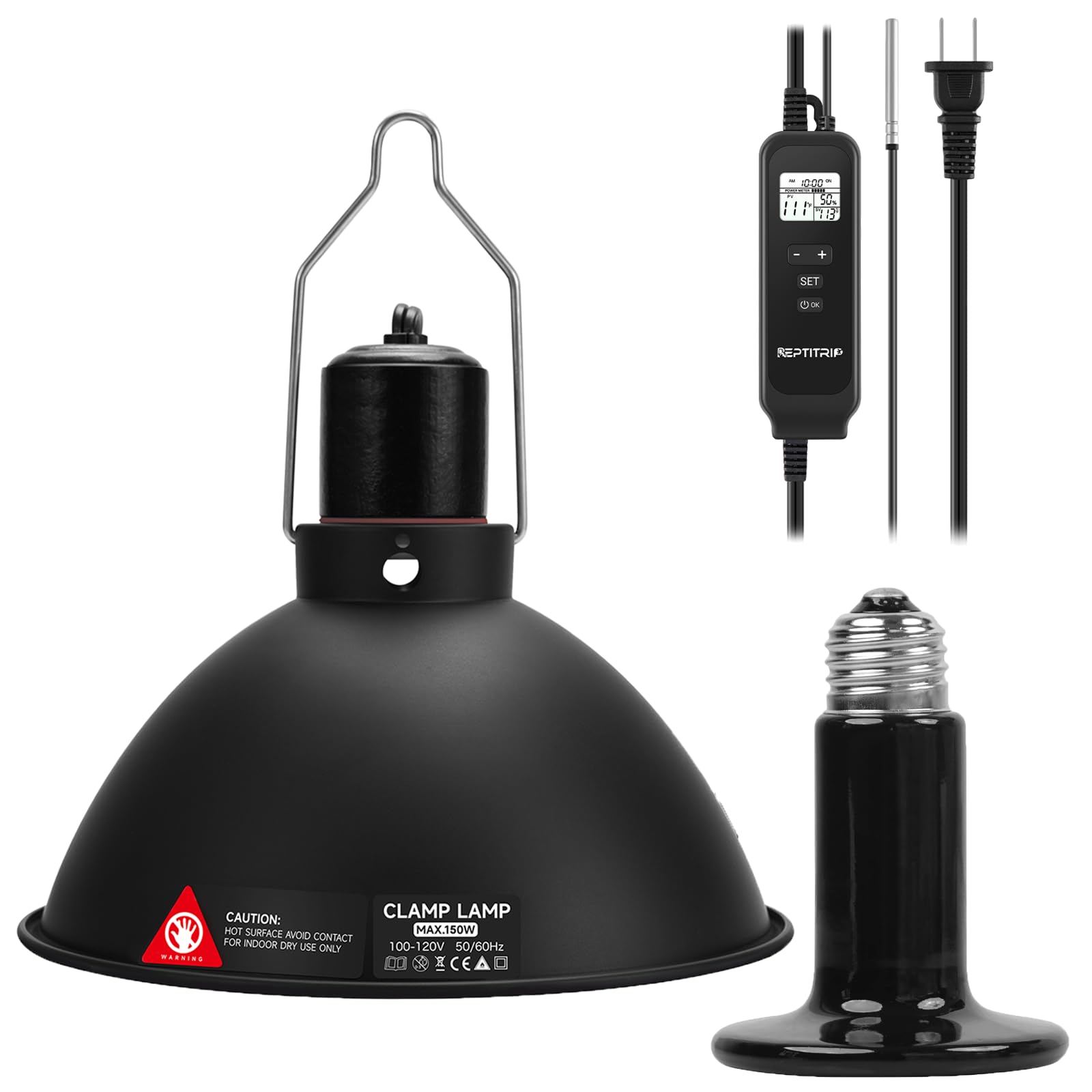 Reptitrip 8.5-Inch Day/Night Thermostatic Reptile Lamp With 150W Ceramic Heat Emitter (Non-Light Emitting) - Heat Lamp Temperatu