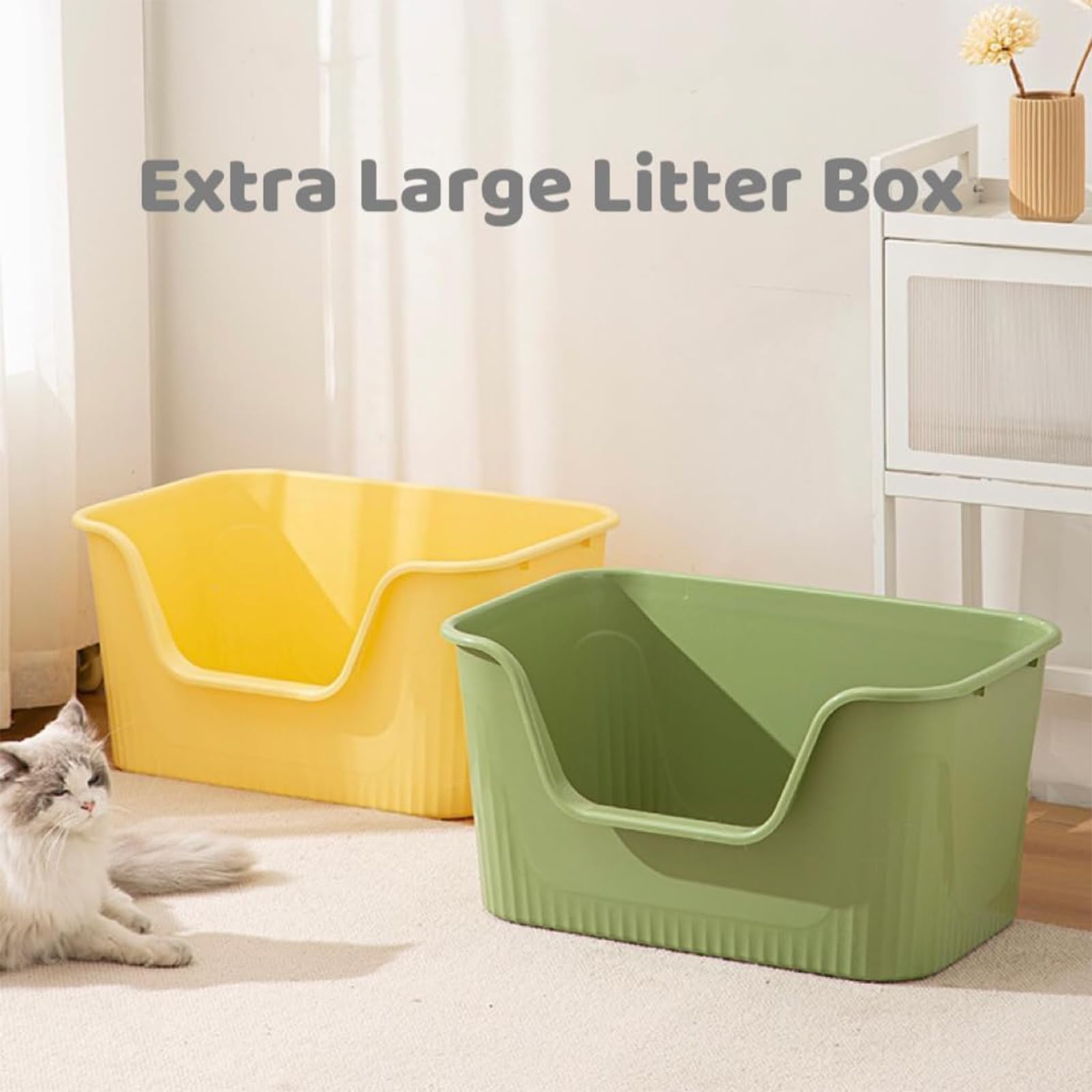 TownTime Extra Large Litter Box with High Sides 25.27  Lx17.83 Wx13.11 H,Anti-Splashing,Tool-Free Assembly,Multi Kitty Cat Litte