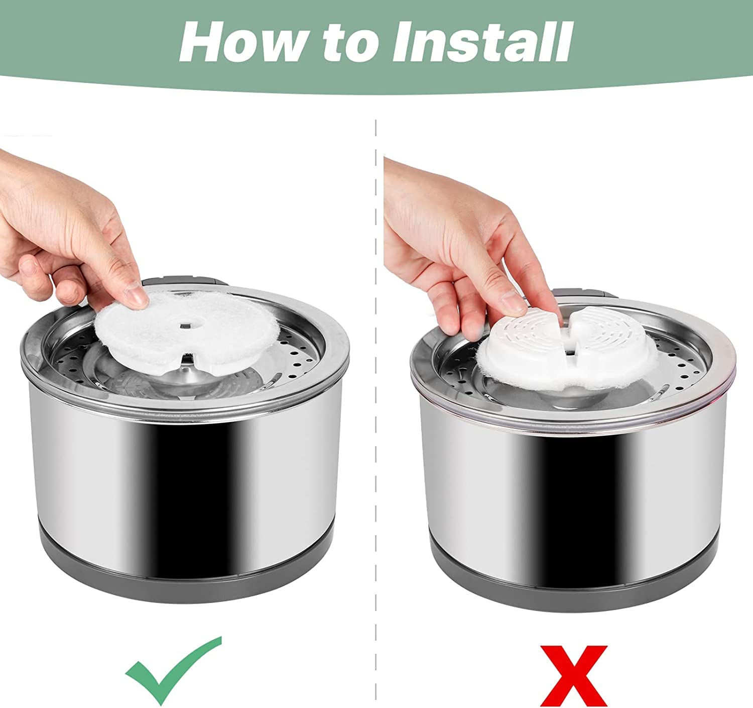 Cat Water Fountain Filters For 84Oz/2.5L Stainless Steel Pet Fountain And 67Oz/2.0L Plastic Cat Drinking Fountain, 16 Pack Pet Replacement Filters Set