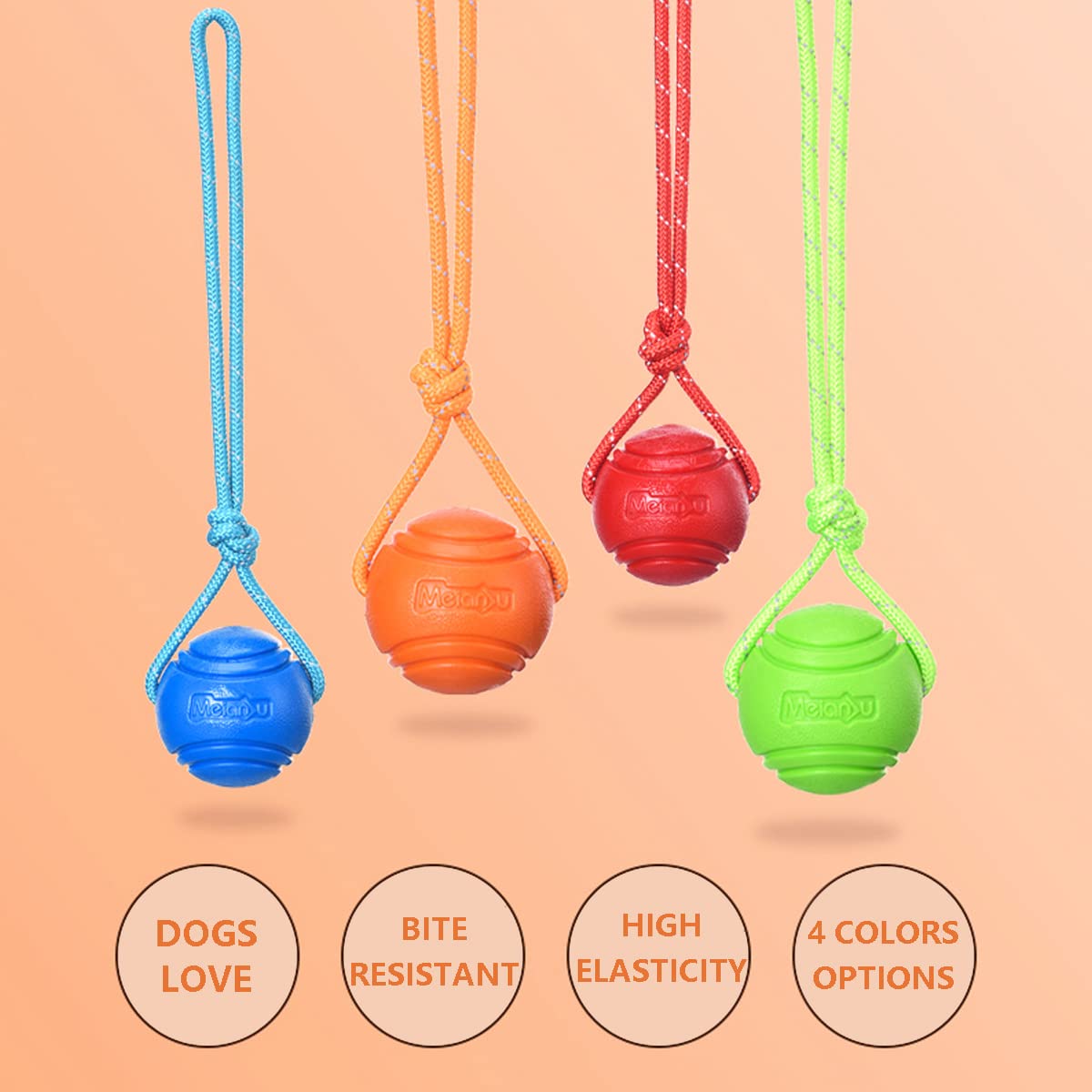 Vitalili Dog Training Ball on A Rope Rubber Dog Rope Toys Ball with Handle for Tug of War K9 Training Rewards for Belgian Malino