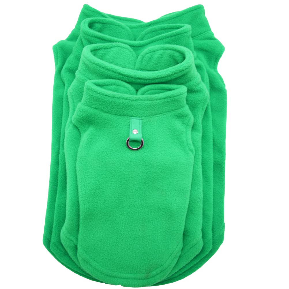 Dog Fleece Vest Soft Winter Jacket Sweater With D-Ring Leash Cold Weather Coat Hoodie For Small Medium Large Dogs Dark Green X-L