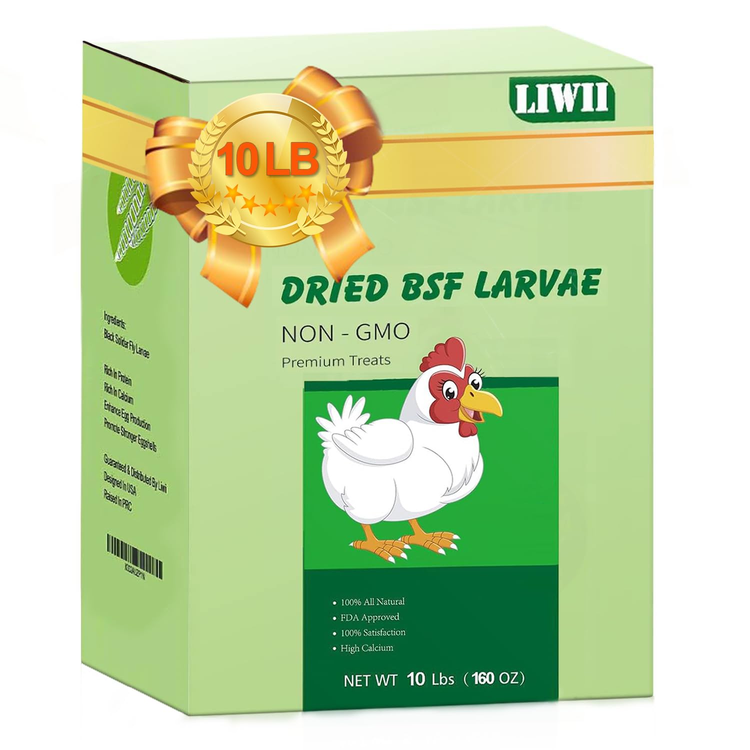 LIWII 10LB Dried Black Soldier Fly Larvae, 86X Calcium Than Dried Mealworms, High Protein Non-GMO Organic Chicken Feed