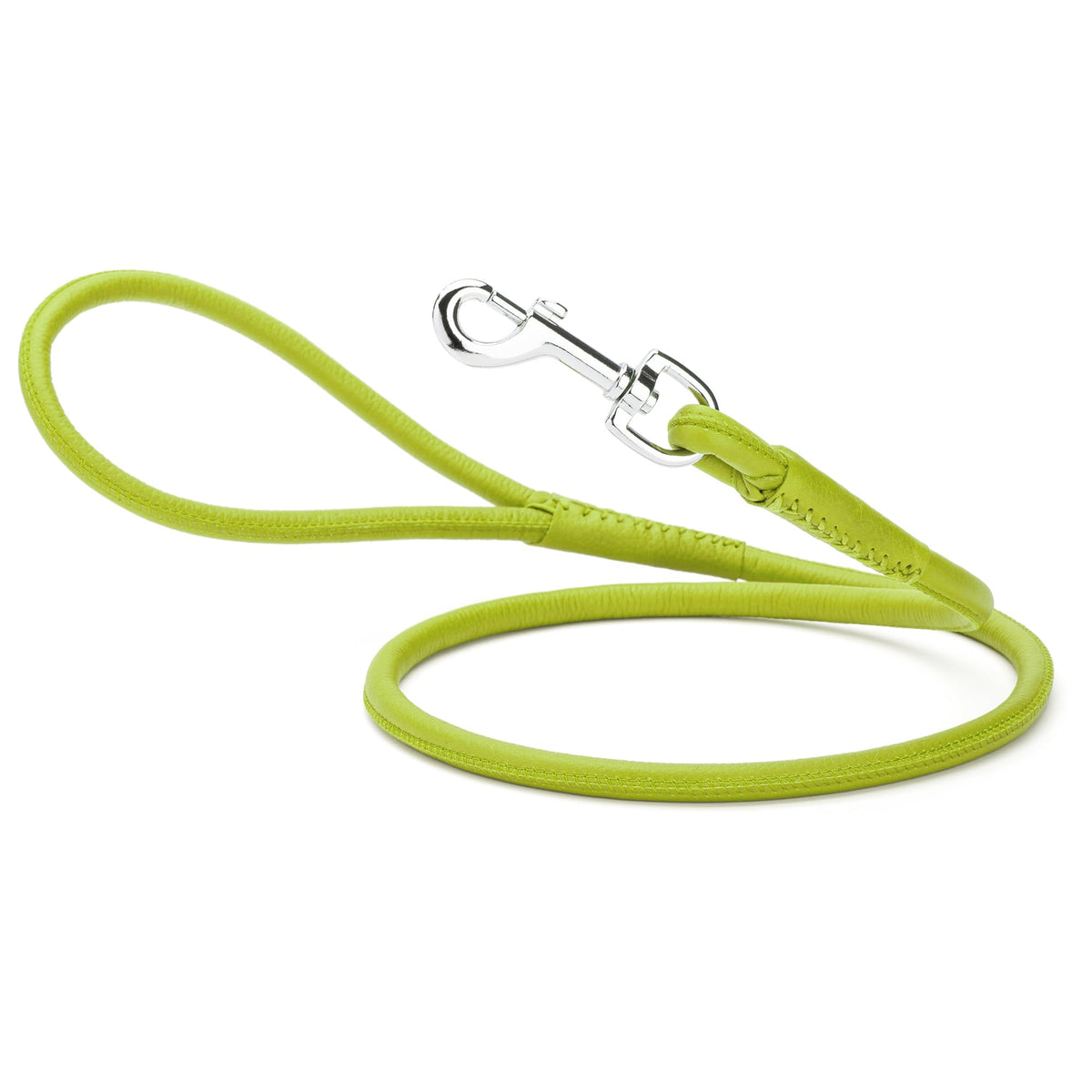 Dogline Soft And Padded Rolled Round Leather Leash For Dogs W3/8' - L72, Lime Green