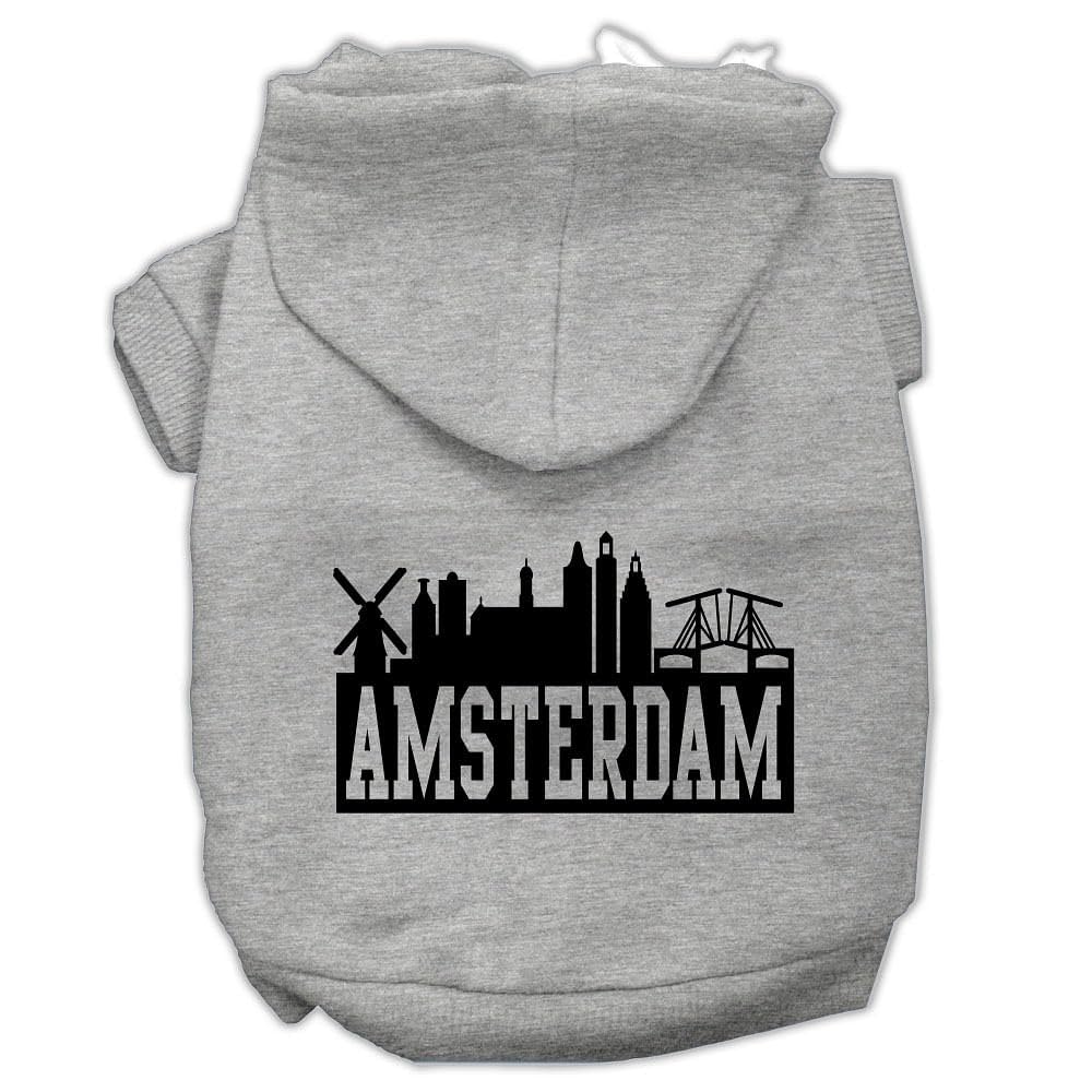 Pet, Dog & Cat Hoodie Screen Printed, &quot;Amsterdam Skyline&quot; Gray LG (10-14 lbs.)