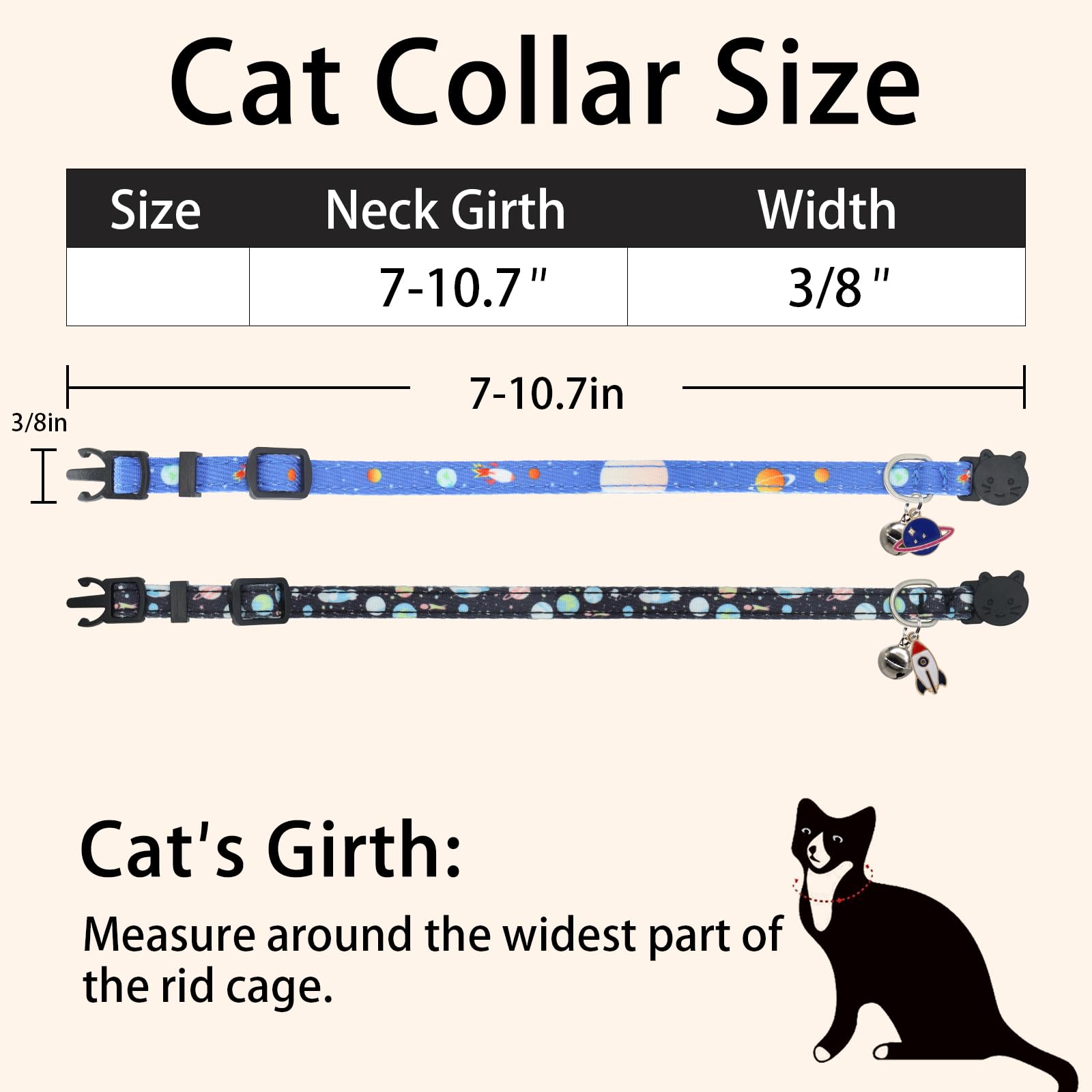 Giecooh Cotton Cat Collar, 2 Pack Breakaway Cats Collars With Bells, For Girl Boy Kittens, Planet
