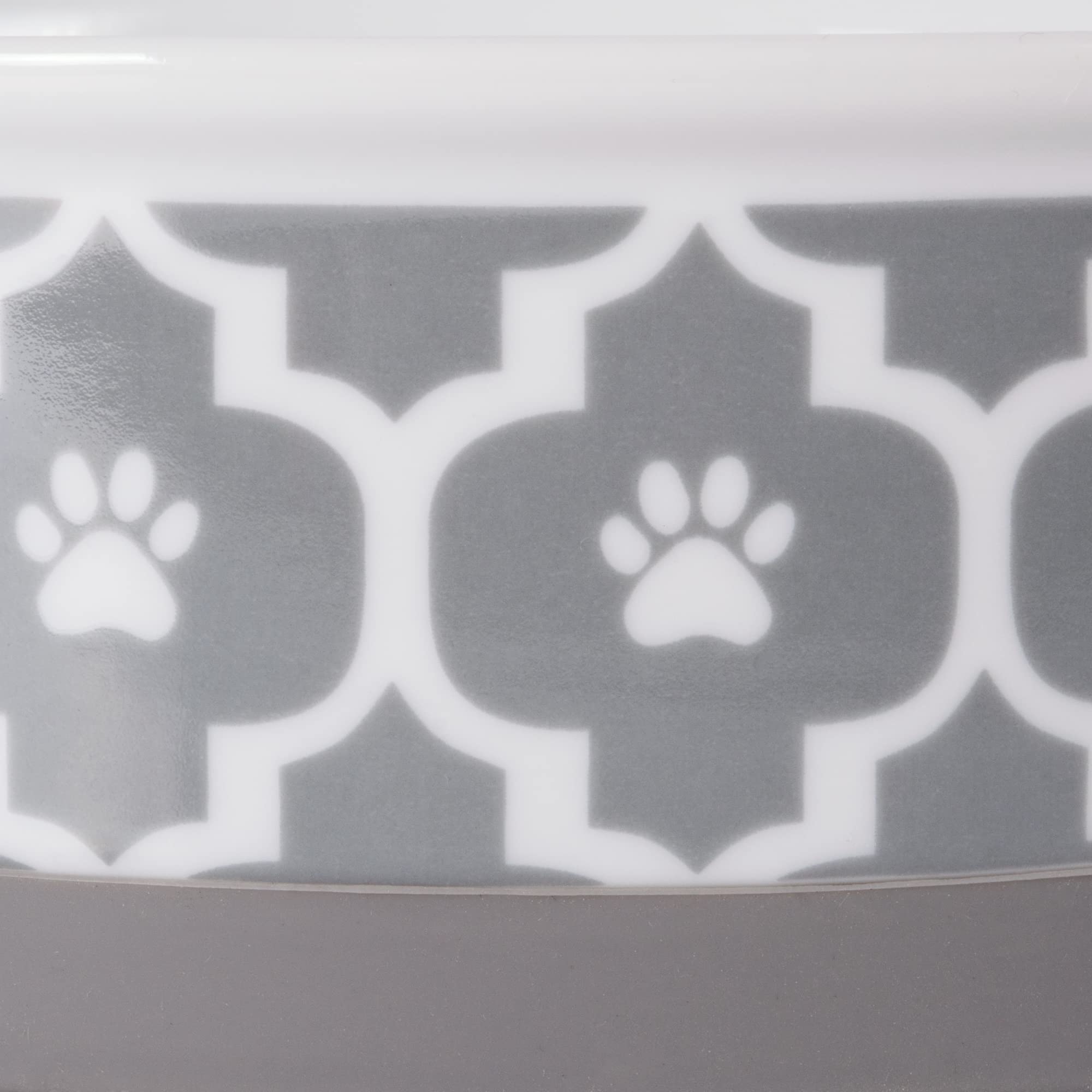 Bone Dry Paw Print Ceramic Pet Bowl, Lattice Collection, Medium Set, 6x2, Gray, 2 Count