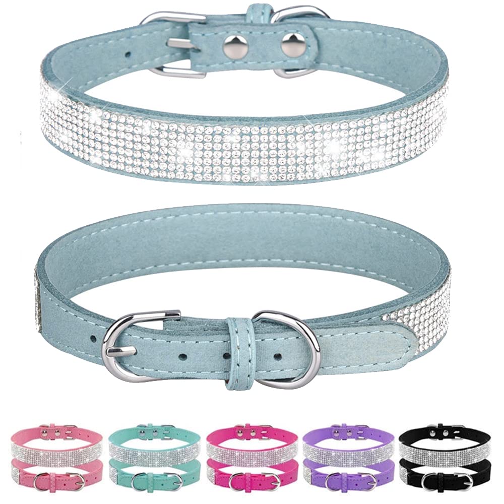 Blue Dog Collars For Medium Dogs Female, Rhinestone Girl Dog Collar Diamond Puppy Collars Sparkly Sparkle Jewelry Cute Adjustabl