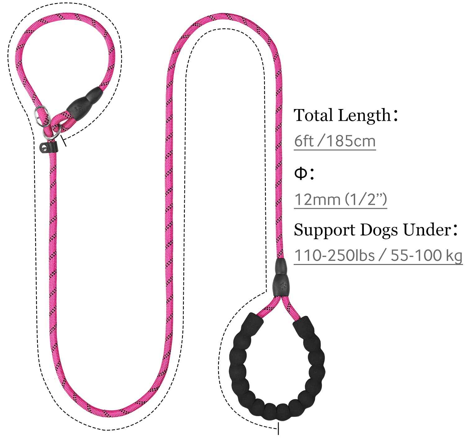 Tagme Slip Leads For Dogs, 6 Ft Heavy Duty Slip Leash With Padded Handle, Strong Rope No Pull Pet Training Leash For Large Dogs,