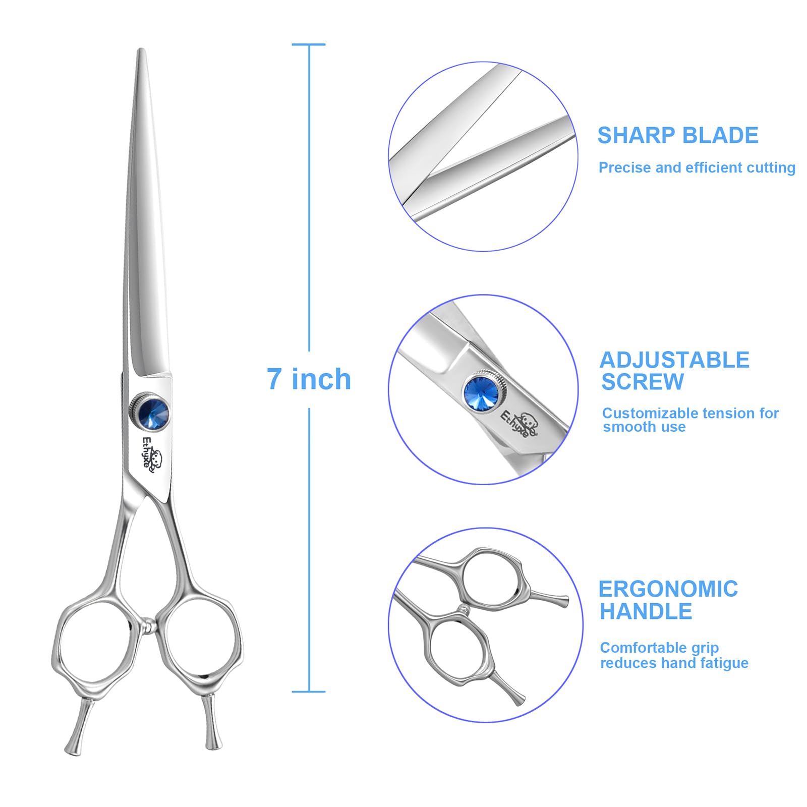 Ethyxe 7'' Dog Grooming Scissors, Premium Stainless Steel Pet Straight Shears For Dogs, Cats, And Small Animals, Sharp For Groom