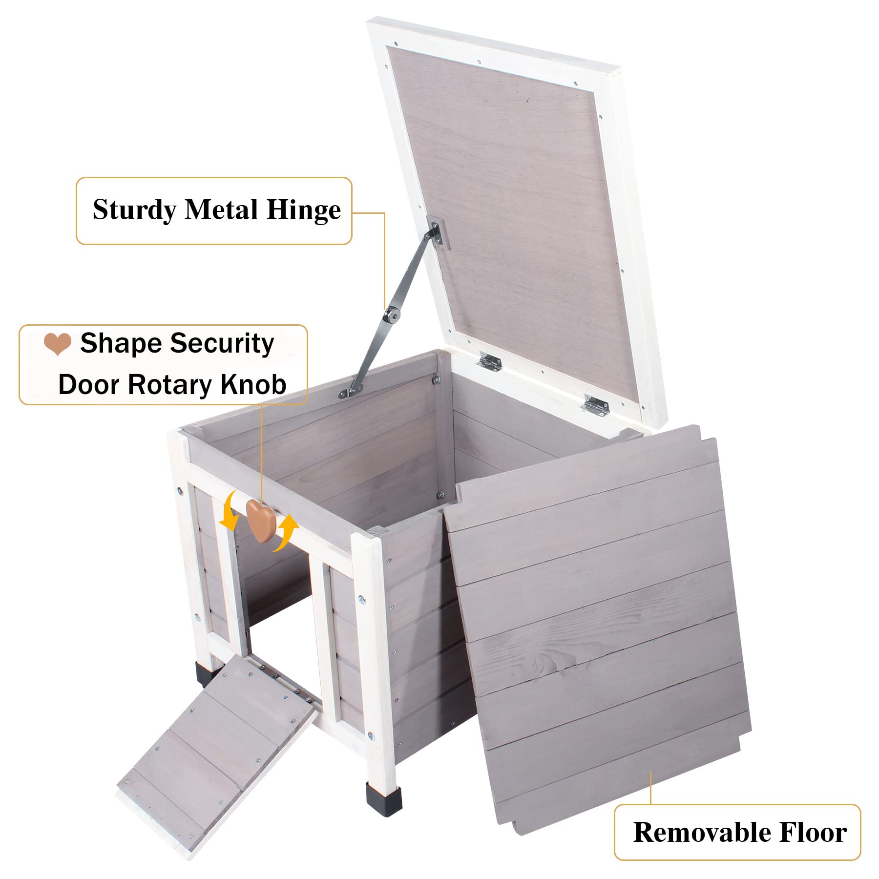 Deblue Weatherproof Cat House For Outdoor Cats, Wooden Small Pet House Outside, Feral Cat Shelter With Elevated Floor And Lockab