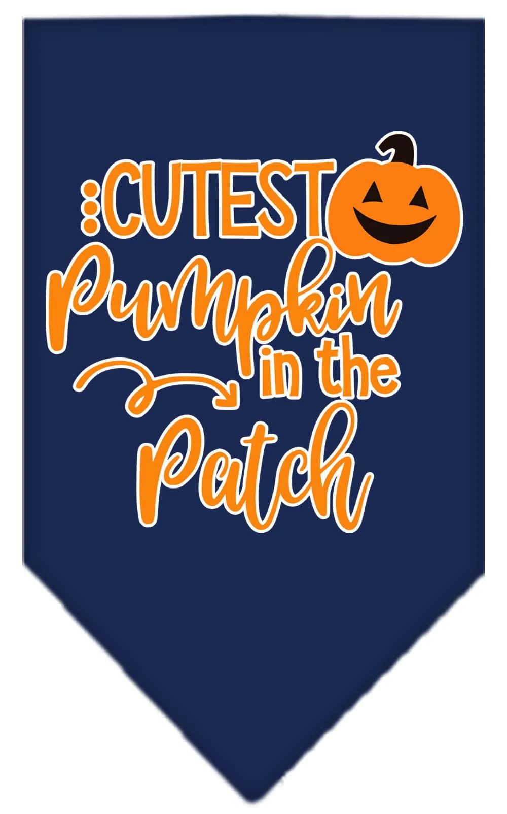 Halloween Pet and Dog Bandana Screen Printed, &quot;Cutest Pumpkin In The Patch&quot; Navy Blue Large