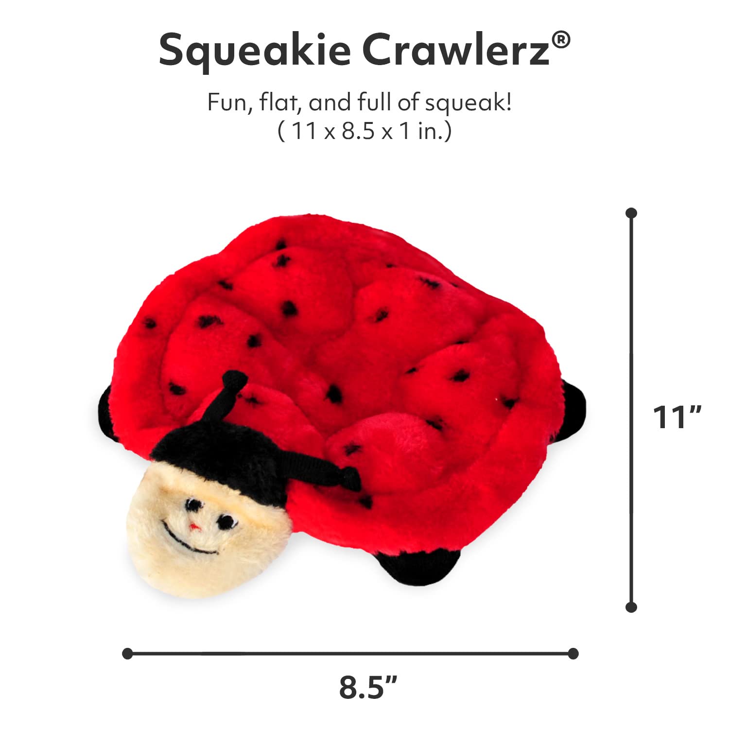 Zippypaws - Crawlers, 6-Squeaker Plush Dog Toy - Betsey The Ladybug