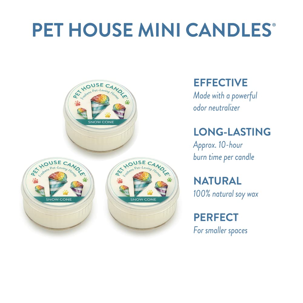One Fur All Pet House Mini Candle Set, Pack Of 3 - Pet Odor Eliminator Candle, Burn Time - 10-12 Hours Pet Candle, Non-Toxic, Allergen-Free & Ideal For Smaller Spaces (3 Pack, Snow Cone)