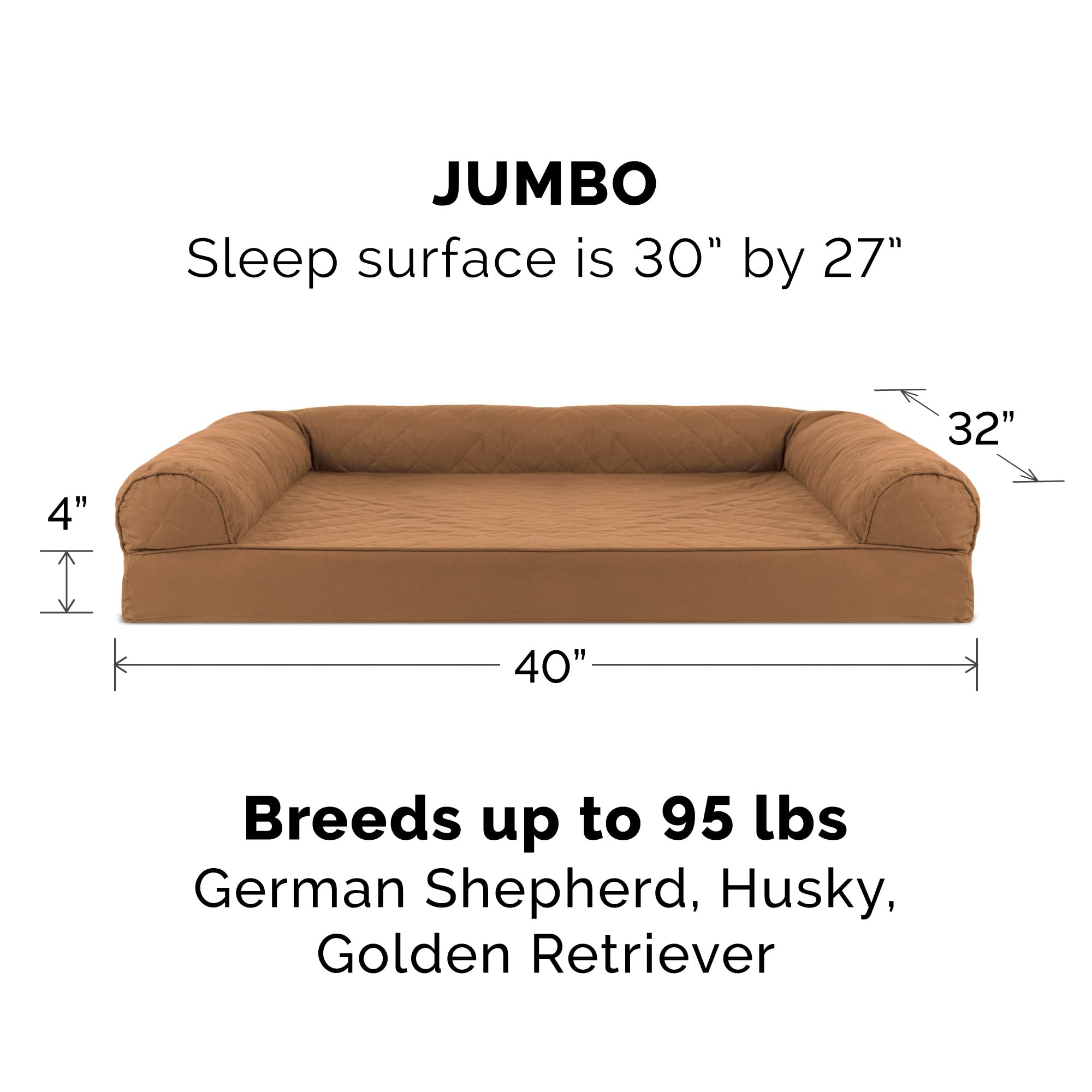 Furhaven Cooling Gel Dog Bed for Large Dogs w/ Removable Bolsters & Washable Cover, For Dogs Up to 95 lbs - Quilted Sofa - Toast