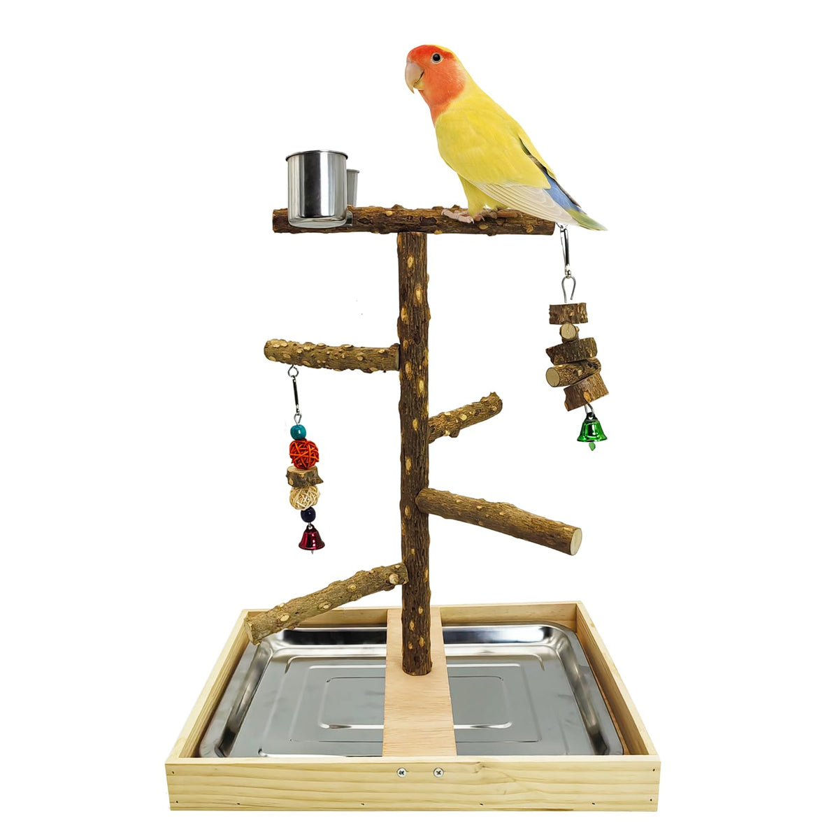 Tfwadmx Bird Perch Natural Wood Stand Parakeet Playground Toy Parrot Play Stand Platform Bird Cage Branch Perch Accessories For Canaries Cockatiels Conure Lovebirds