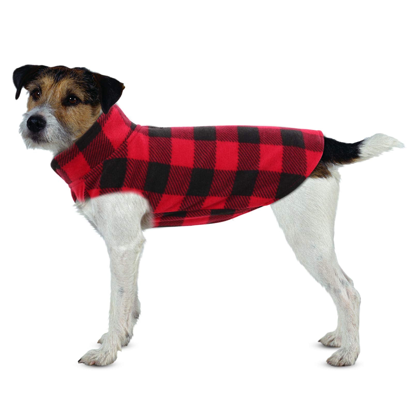 Asenku Plaid Dog Fleece Vest, Soft Comfortable Pet Pajamas, Warm Winter Dog Shirt, Cold Weather Coat Jacket - Red, Xs