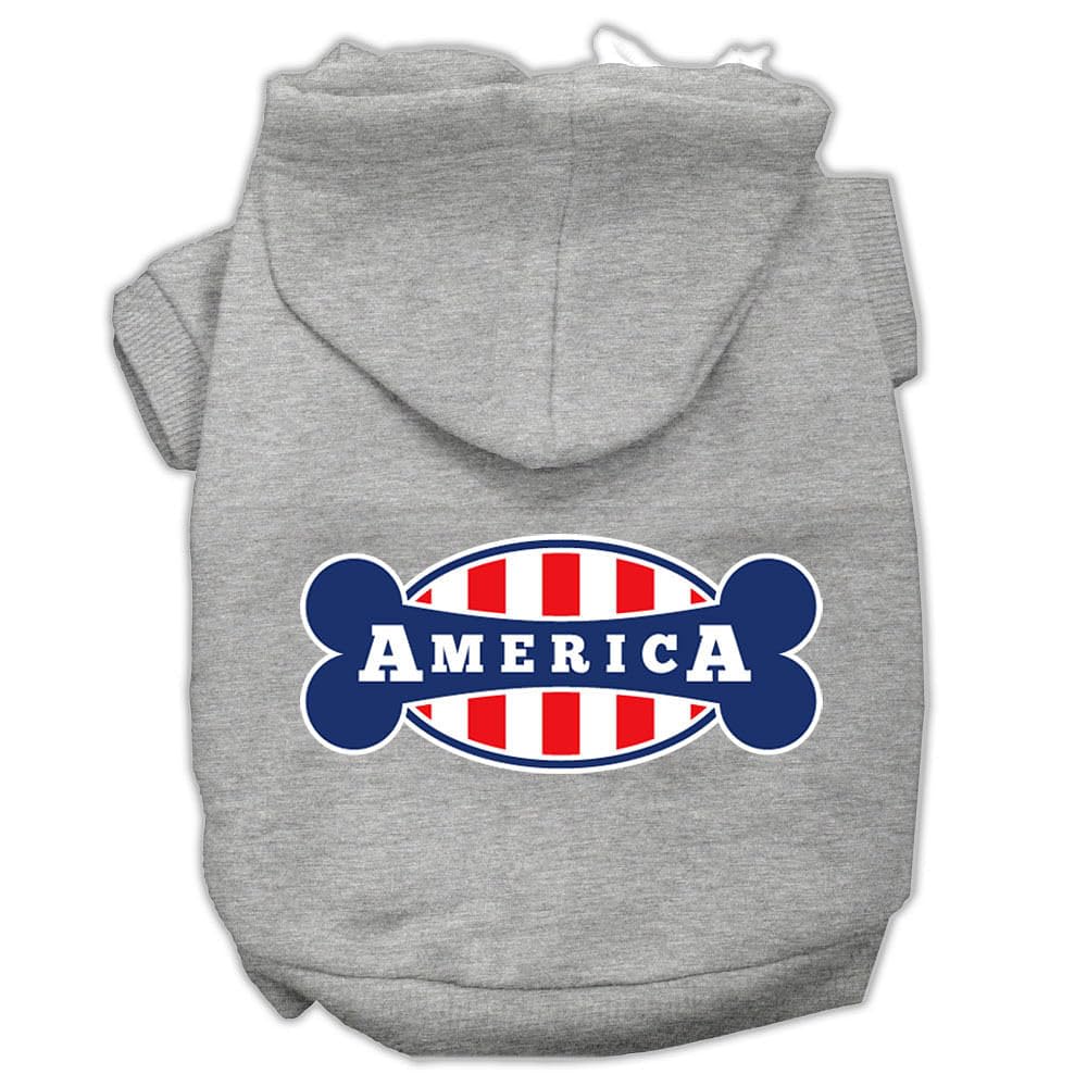 Pet, Dog & Cat Hoodie Screen Printed, 'Bonely In America' Gray Xs (0-3 Lbs.)