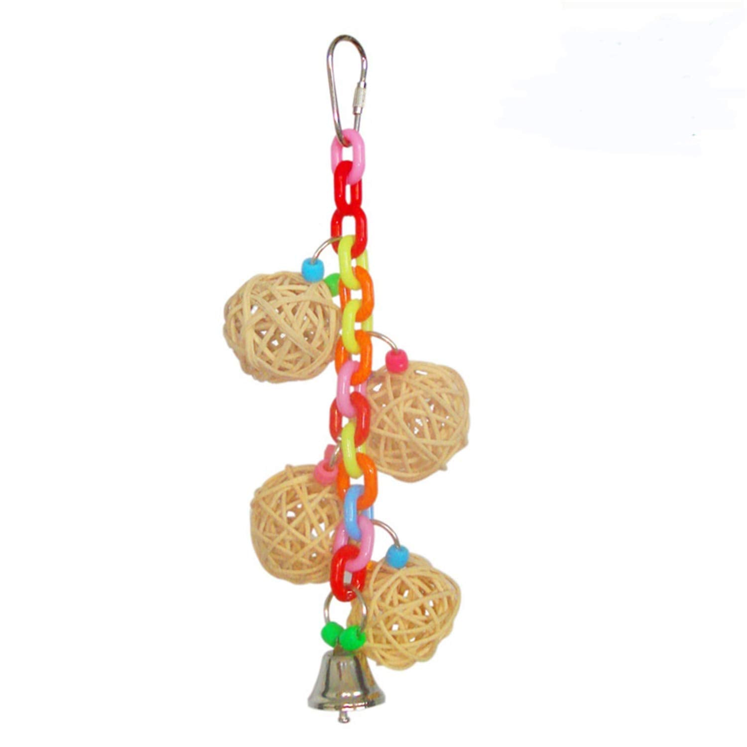 A&E Cage Company 4 Vine Balls On Chain W/Bell, 9.06' X 3.54' X 3.54' Natural Vine/Plastic