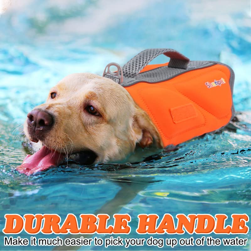 Sheripet Dog Life Jacket, Good Visibility Dog Life Vests For Swimming With Reflective Stripes And Rescue Handle, Pet Flotation V