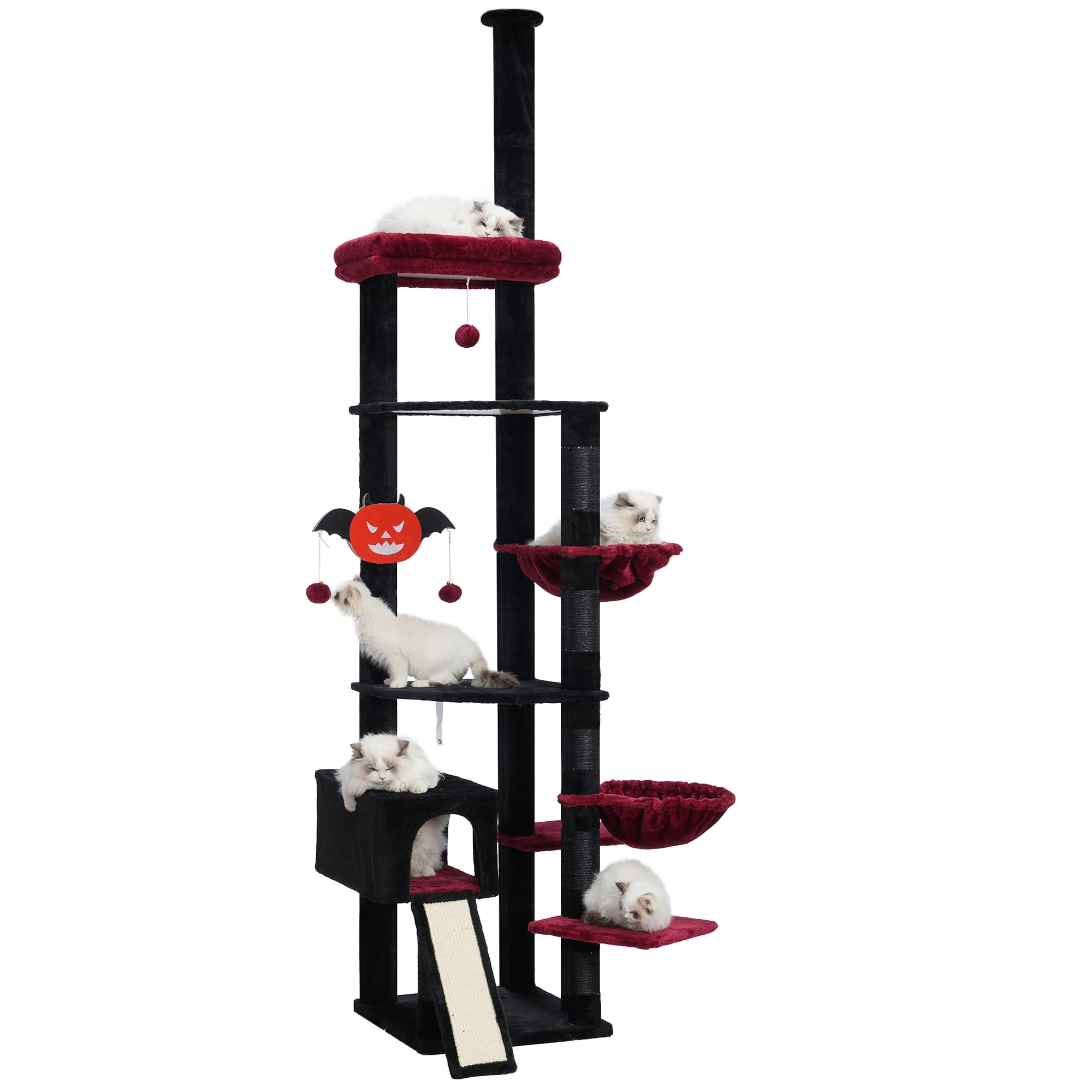 Hebly Cat Tree 92.5-104.3 Inches With Hammock, Floor To Ceiling Gothic Cat Condo,Tall Cat Climbing Tower Adjustable With Scratch