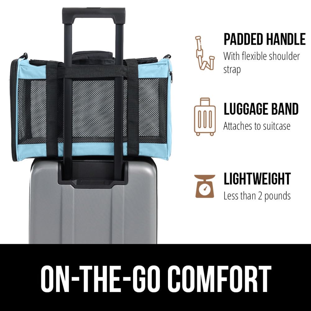 Gorilla Grip Airline Travel Cat Carrier Bag Up To 15 Lbs, Breathable Mesh Collapsible Pet Carriers For Small, Medium Cats, Small Dogs, Puppies, Portable Kennel With Soft Washable Waterproof Pad, Blue