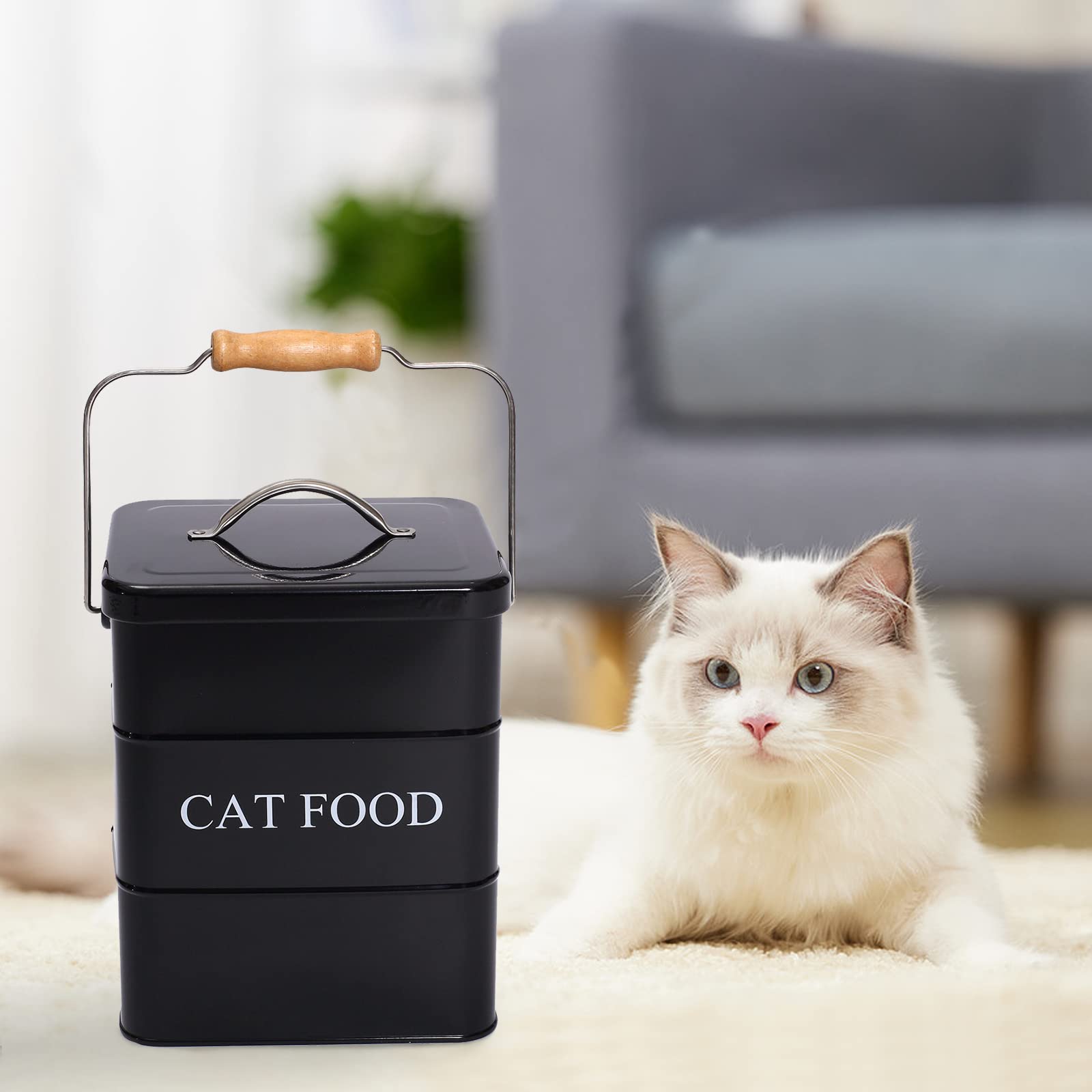 Geyecete Cat Treats tin and cat Food Storage Tin with Lid & with Spoon for cat Food Storage, Medium Pet Food Storage Can-Cat Foo