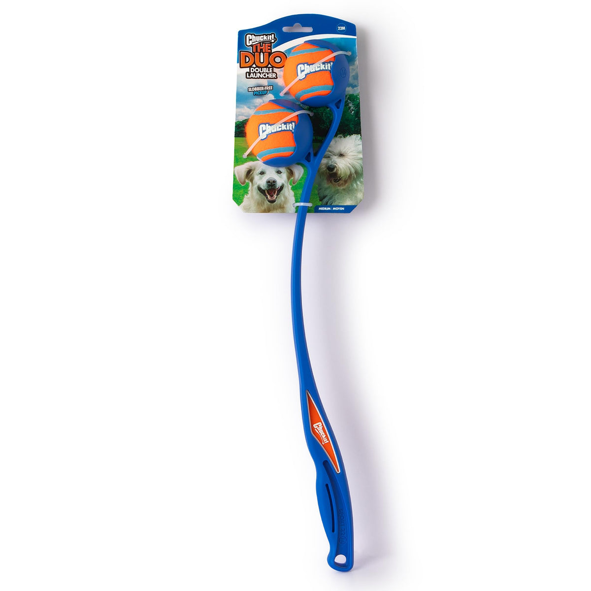 Chuckit! The Duo 22M Double Launcher Dog Toy, 22'' Length, Includes 2 Medium Tennis Balls (2.5'') Size Medium For Breeds 20-60Lb