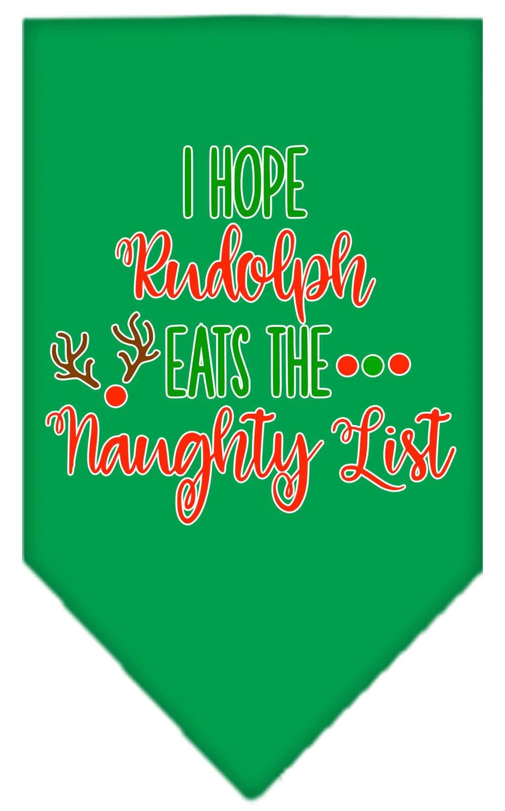 Christmas Pet and Dog Bandana Screen Printed, "Hope Rudolph Eats The Naughty List" Turquoise Large