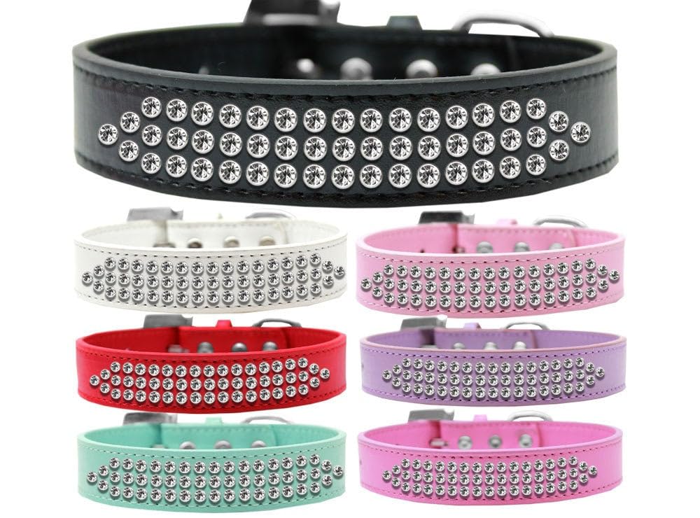 Dog, Puppy & Pet Fashion Collar, Three Row Clear Crystal Rimsets Light Pink 16