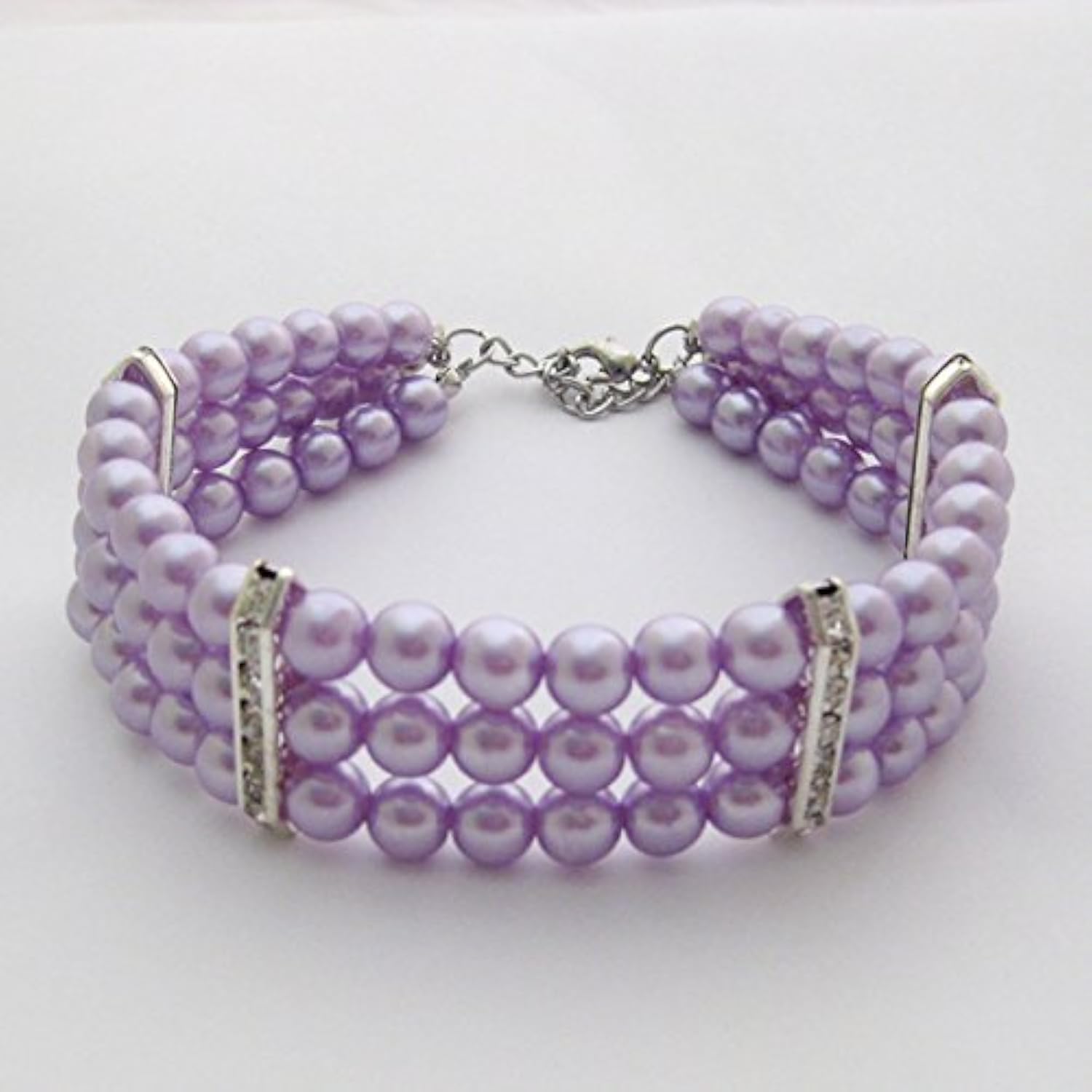 PETFAVORITES Fancy 3 Row Pearls Diamond Dog Necklace Collar Jewelry with Bling Rhinestones for Pets Cats Small Dogs Girl Teacup 