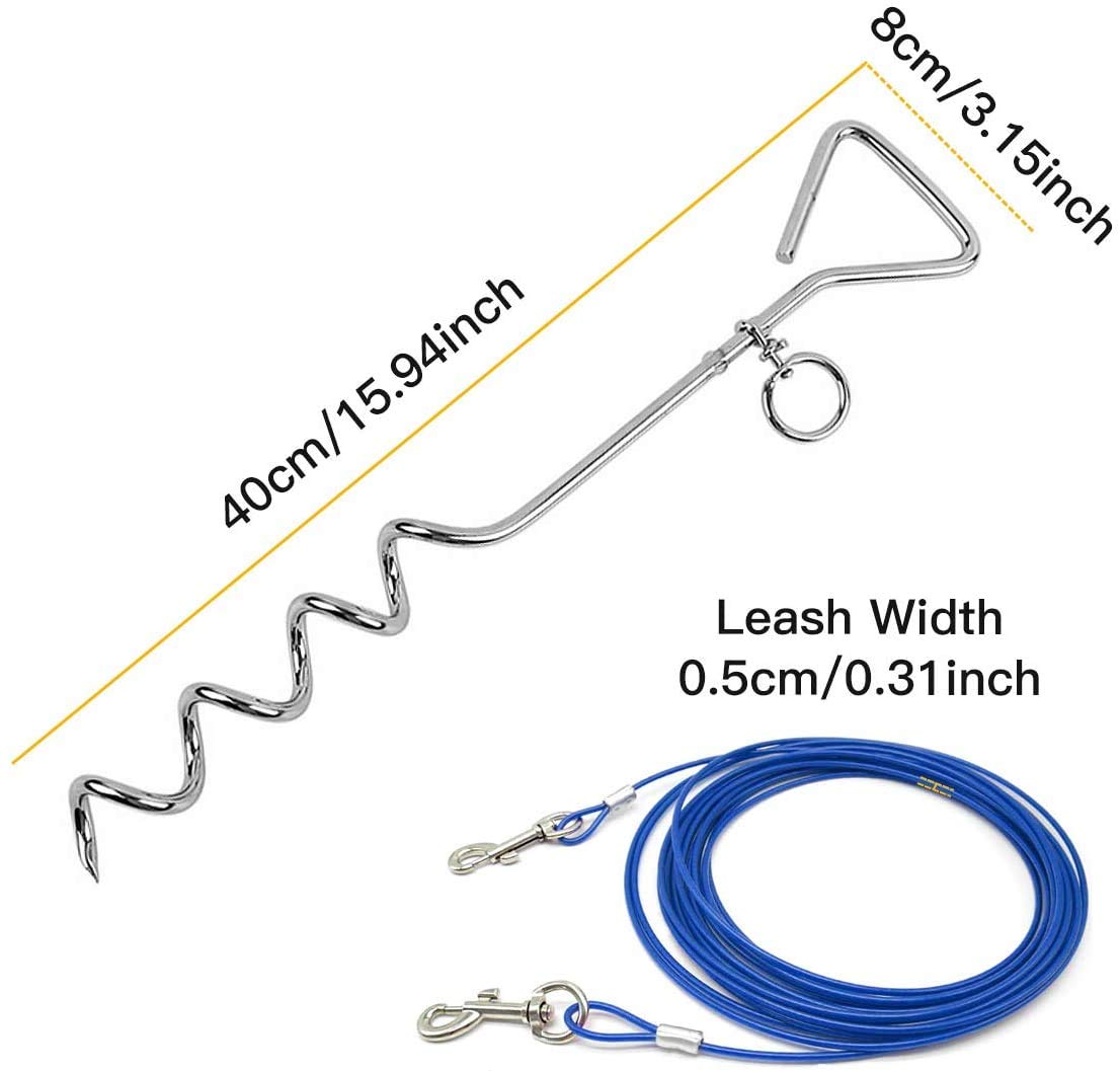 Clkhowl Dog Stake Tie Out Cable - 16/30'' Anti Rust Reflective Stake For Medium Large Dogs Up To 125 Lbs, Dog Cable Runner And M