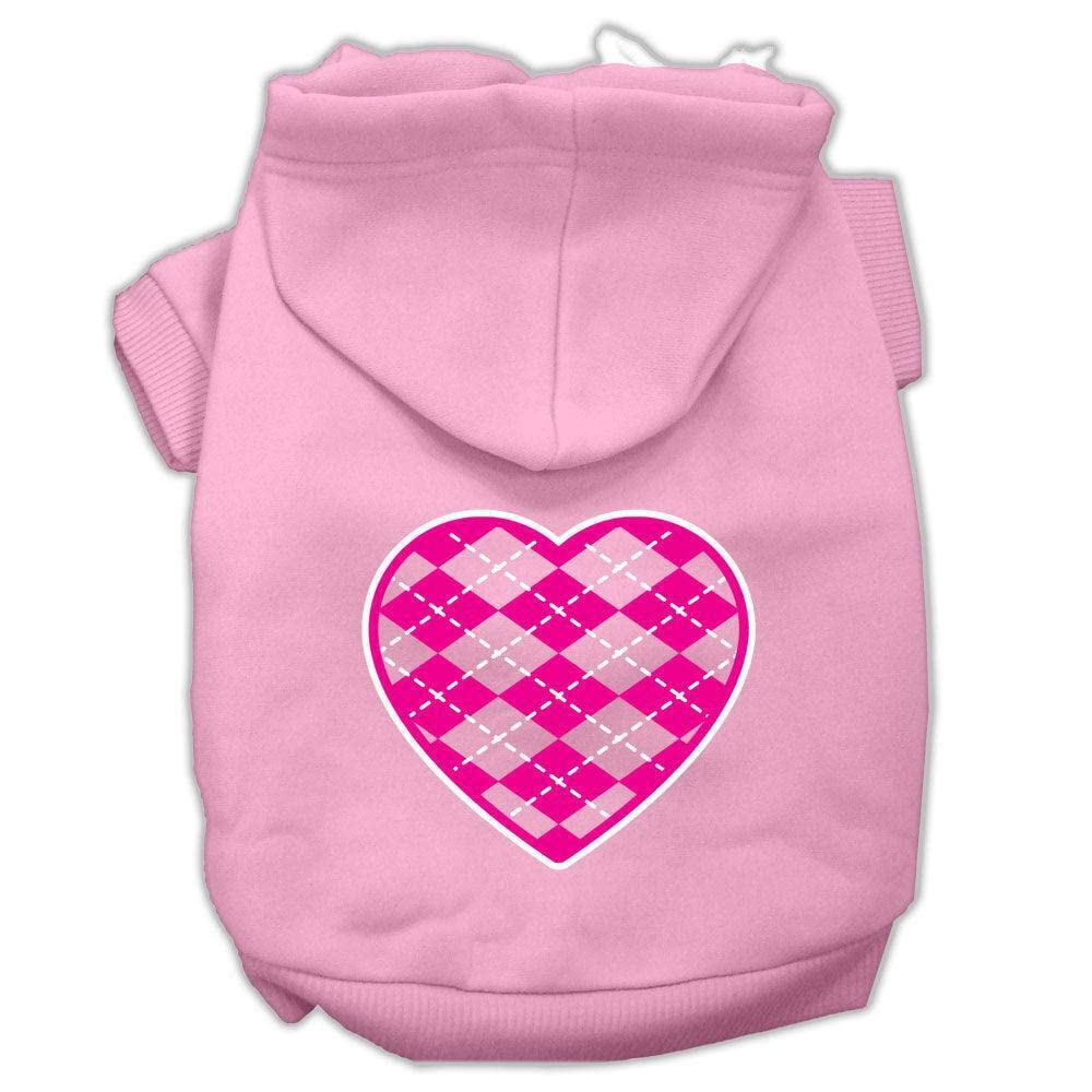 Mirage Pet Products 10&quot; Argyle Heart Pink Screen Print Pet Hoodie, Small, Light Pink