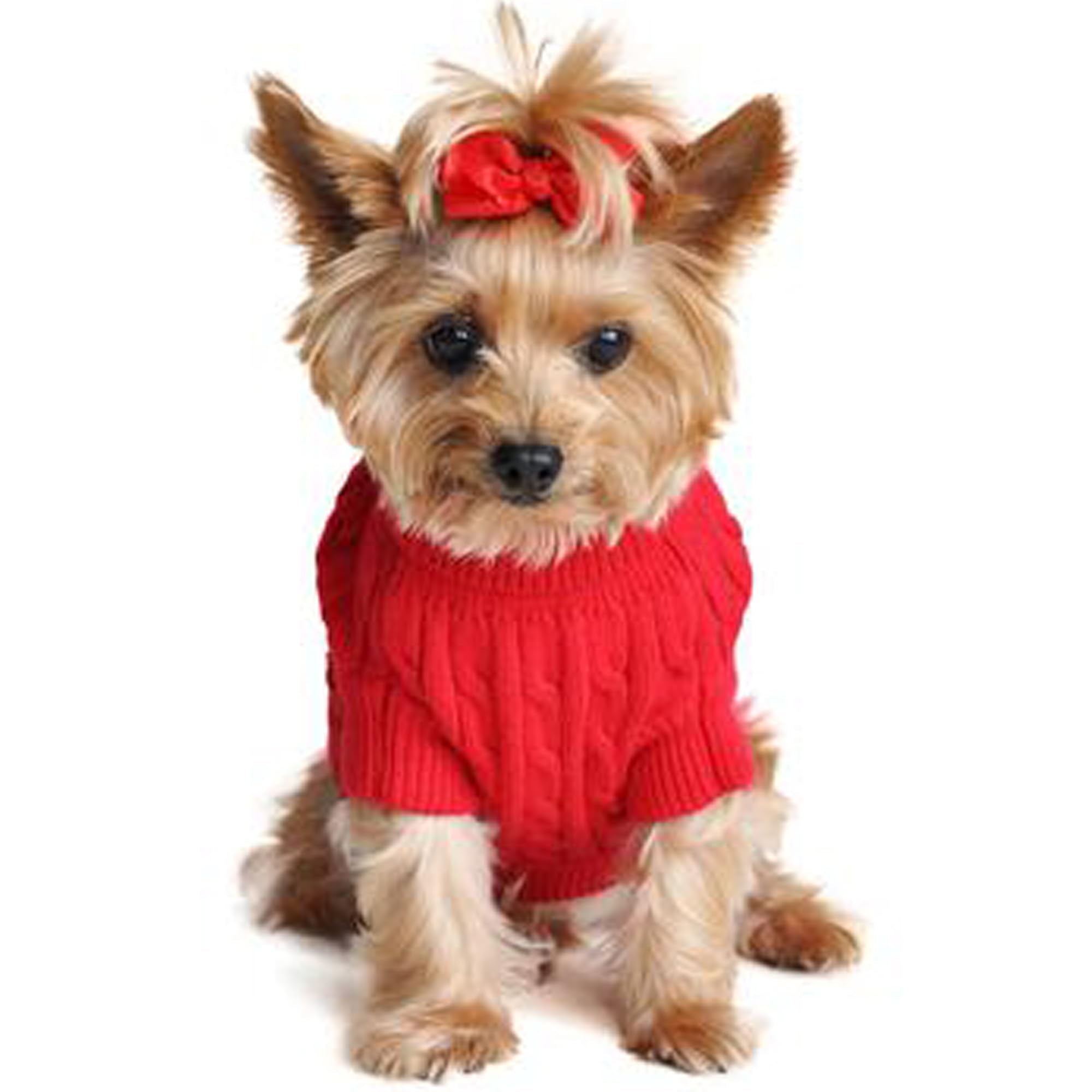 Doggie Design Combed Cotton Cable Knit Dog Sweater - Fiery Red (X-Small)