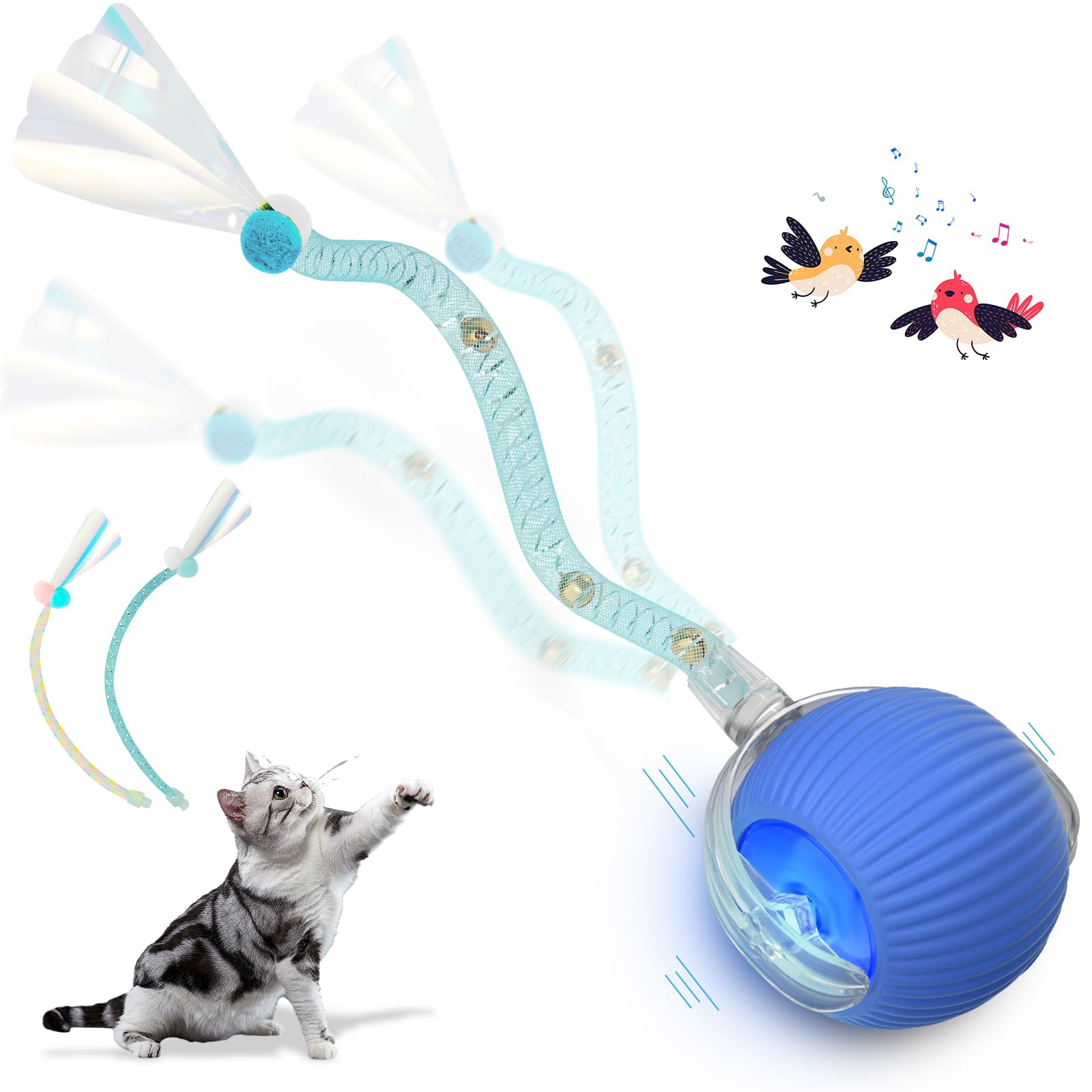 Lordtec Interactive Cat Toys For Indoor Cats, Interactive Cat Ball Toy With Elastic Mesh Tail, Automatic Cat/Kitten Toys With Ch