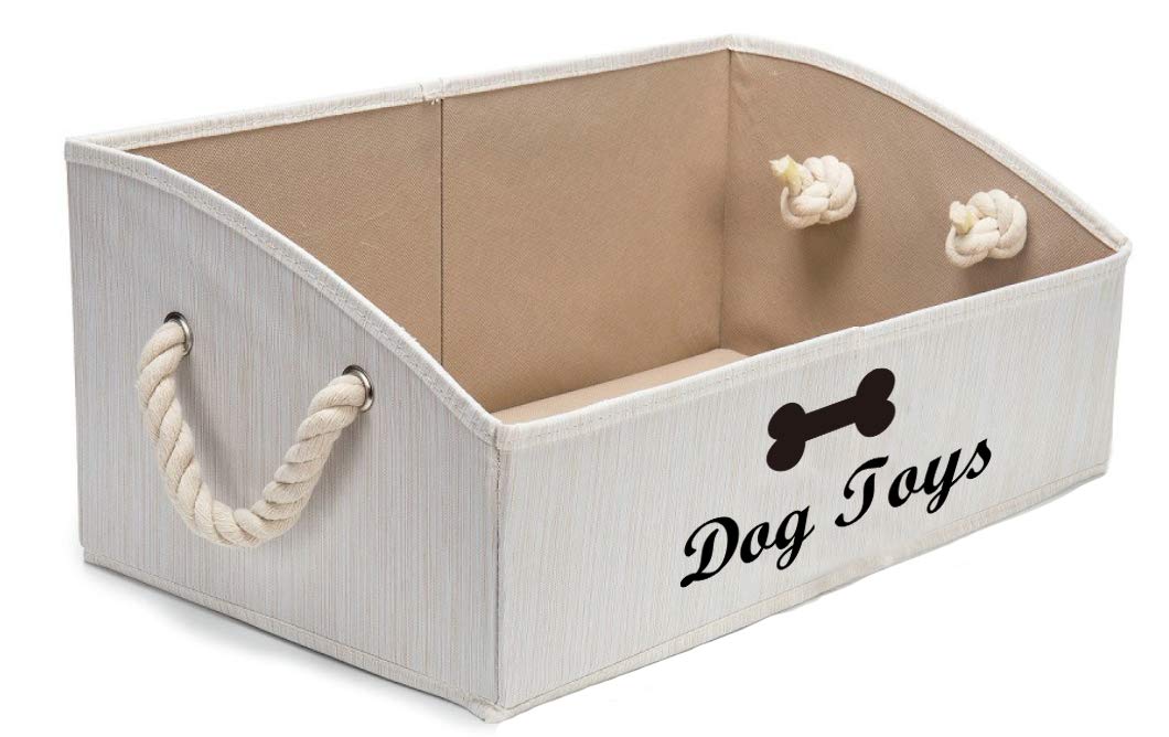 Geyecete Large Dog Toys Storage Bins-Foldable Fabric Trapezoid Organizer Boxes With Weave Rope Handle,Collapsible Basket For Shelves,Dog Apparel(Beige-Dog)