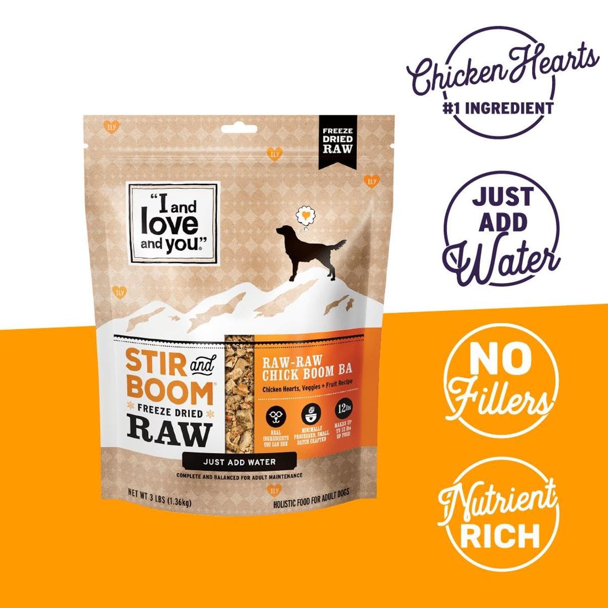 I and Love and You Stir and Boom Dehydrated Freeze Dried Raw Dog Food - Chicken - Grain Free, Real Meat, No Fillers, 1lb Bag