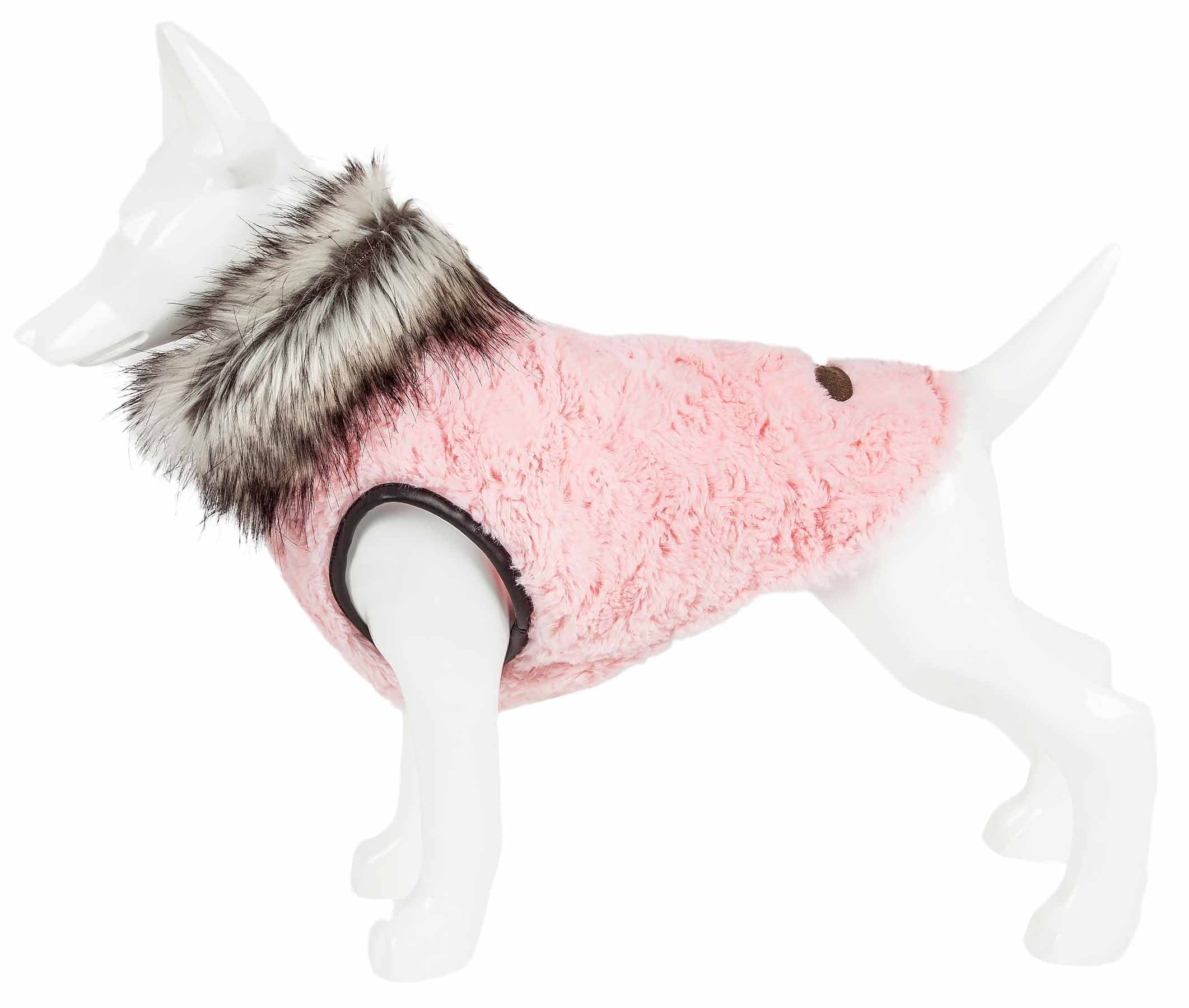 Pet Life ® Luxe 'Pinkachew' Charming Designer Mink Fur Dog Coat - Pet Dog Jacket With Easy Hook-And-Loop Belly Enclosures - Winter Dog Coat For Small Medium And Large Dog Clothes