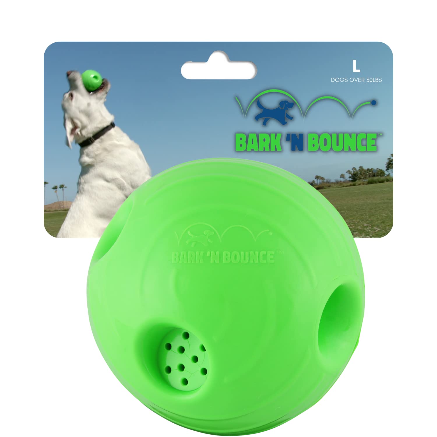 Bark N Bounce Interactive Dog Toys For Large Dogs, Outside Ball, Stimulating Pet Toys, Rubber Ball, All Breeds, 6.5In, Dogs Abov