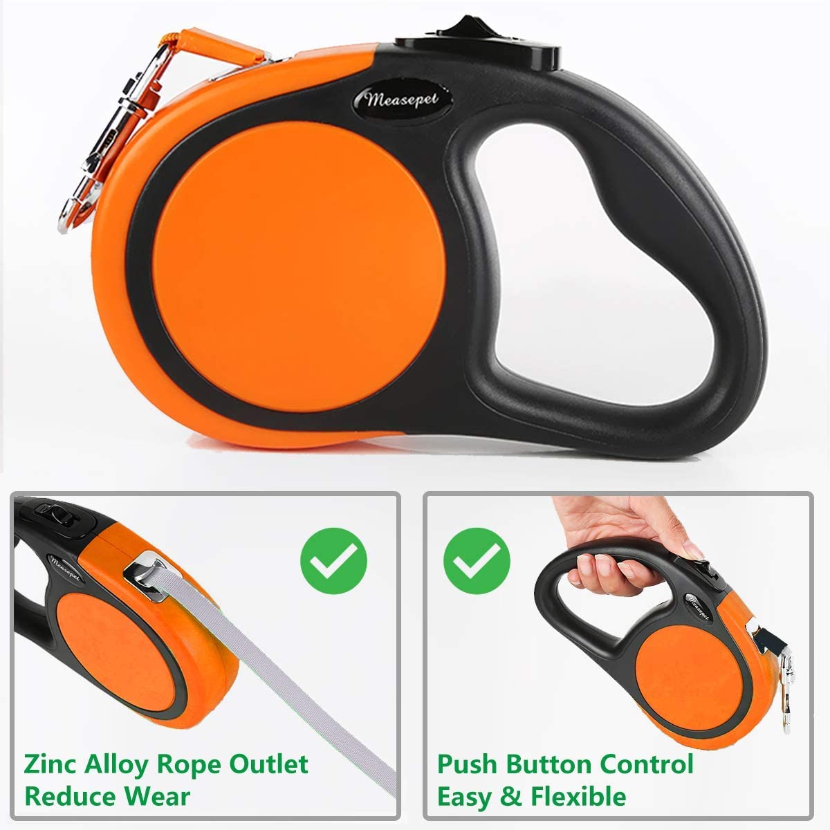 YaLunpc Dual Retractable Dog Leash for Small Breeds, 16 ft, 110 lbs, Nylon, Orange, Model DogLeash-DL701, Includes Poop Bags, T